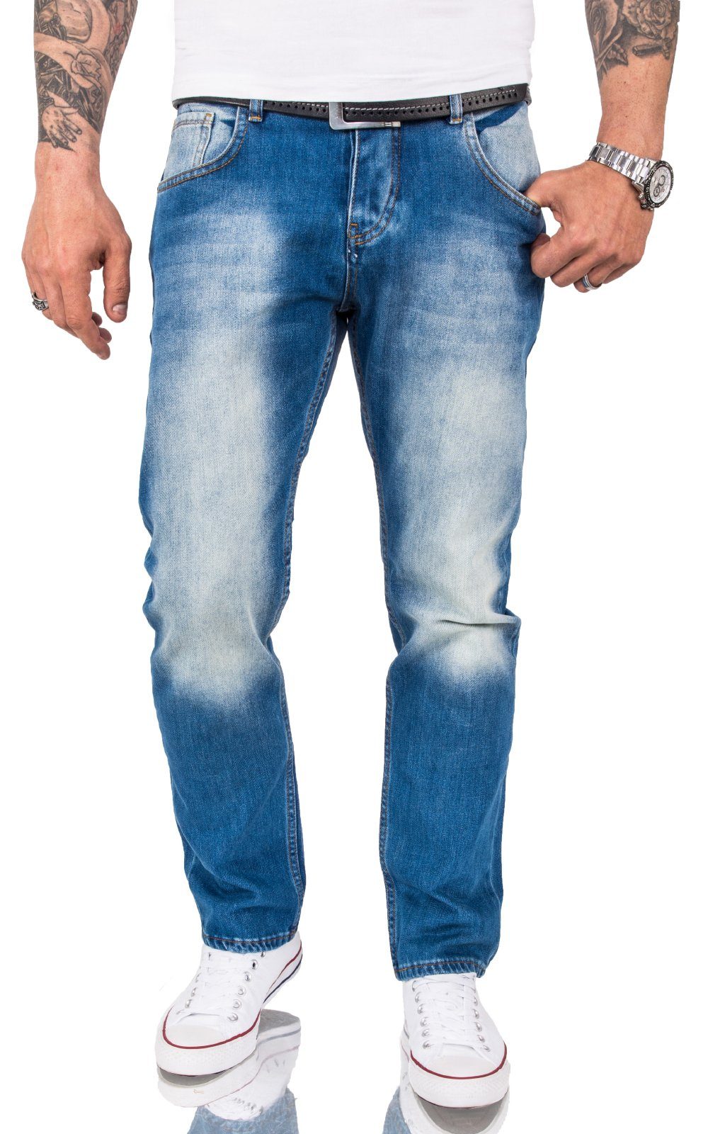 Rock Creek Straight-Jeans Herren Jeans Stonewashed günstig online kaufen