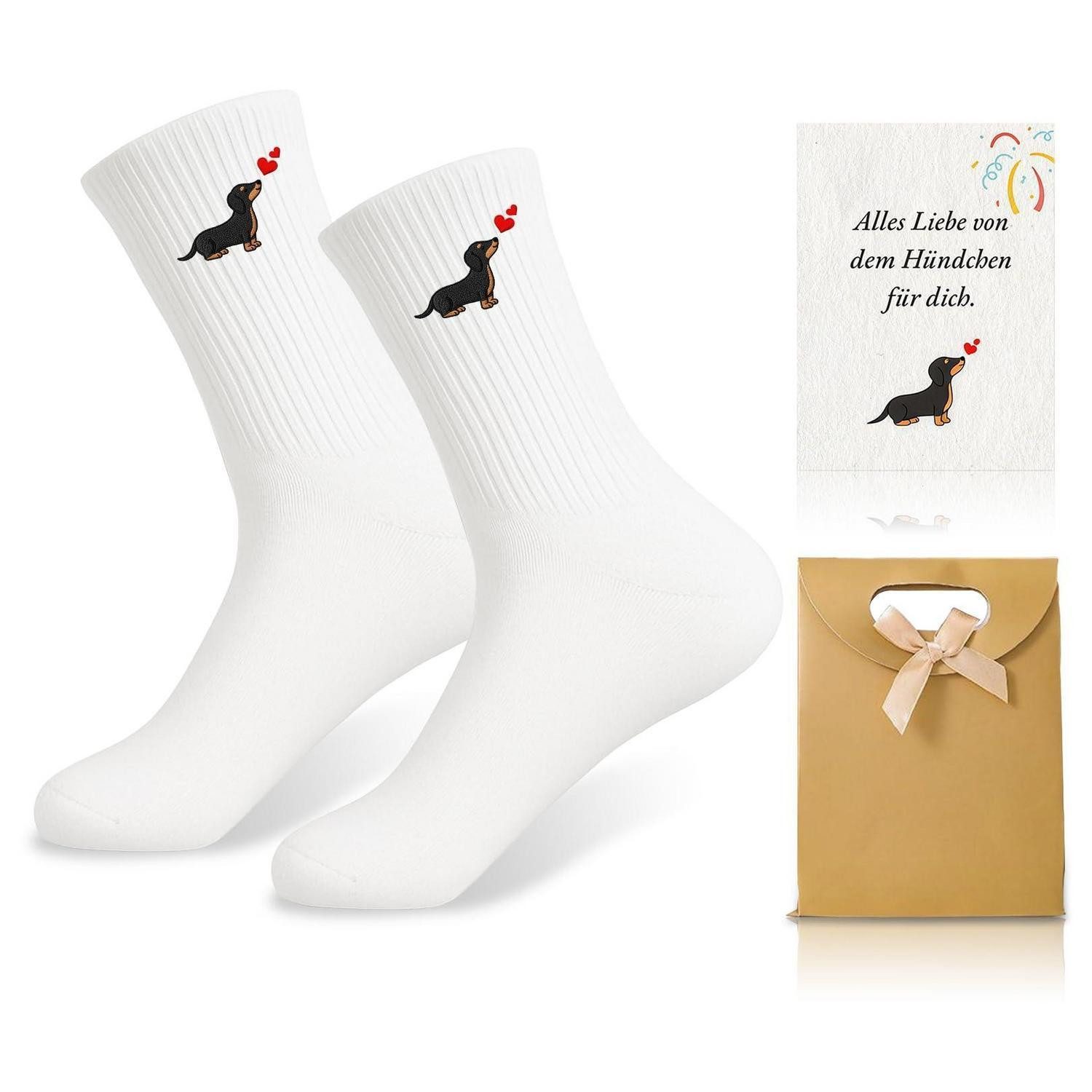 LuxusKollektion Socken Dackel Hundesocken Herz-Stickerei Geschenkset
