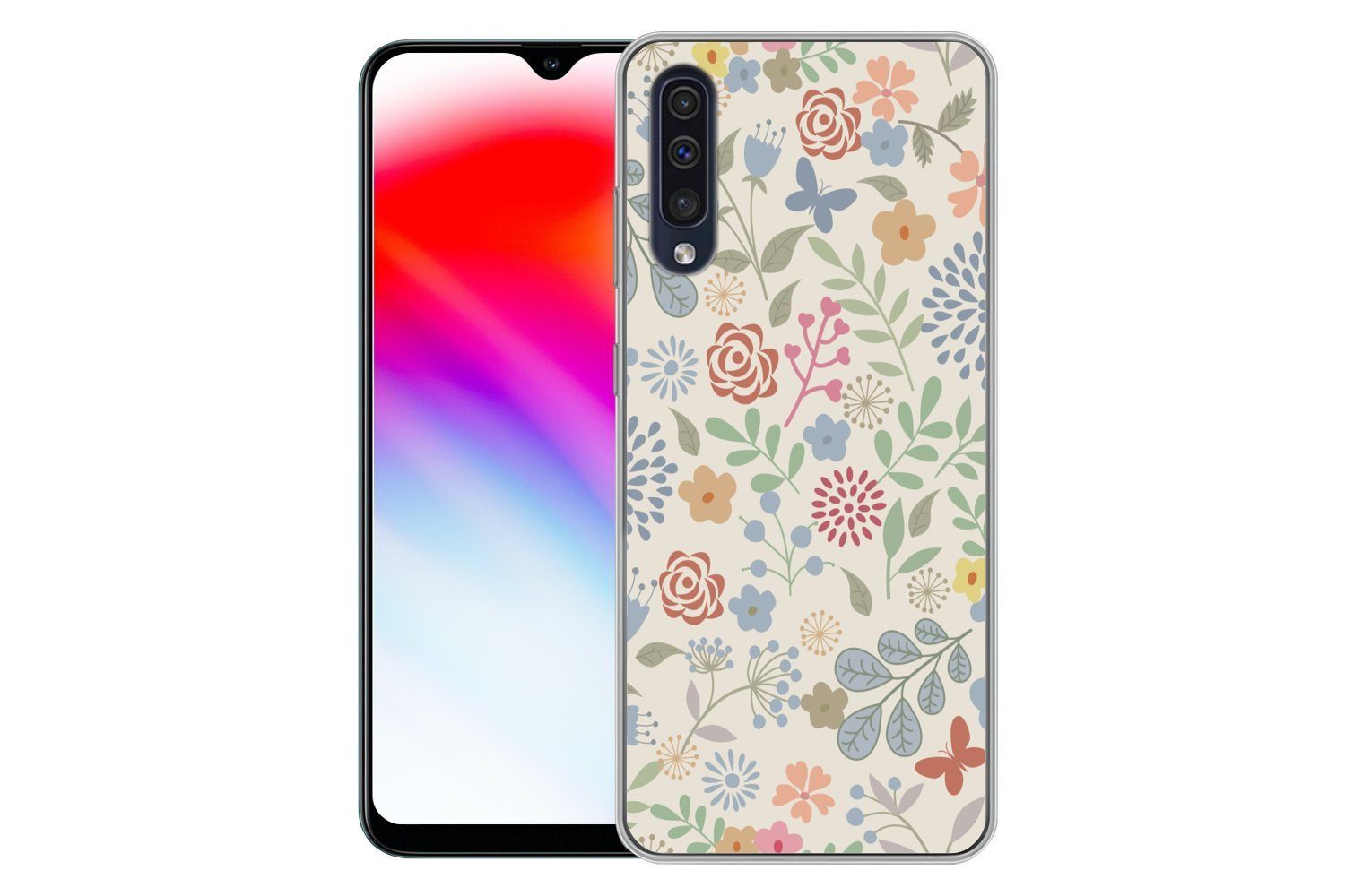 MuchoWow Handyhülle für Samsung Galaxy A50 Eine Blumenmuster-Illustration mit vielen Blume, Smartphone-Bumper, Print, Handy Schutzhülle Dünn