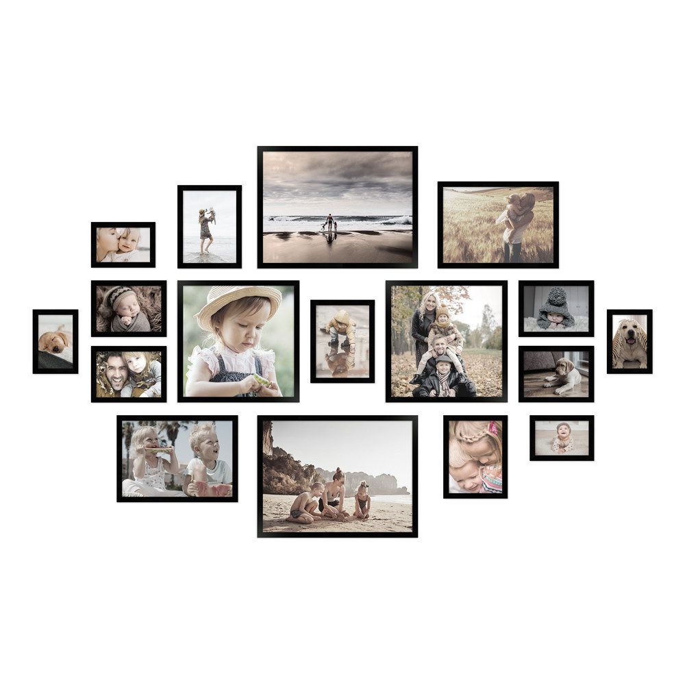 WANDStyle Bilderrahmen-Set H950, für 17 Bilder, Schwarz, aus Massivholz im Stil Modern