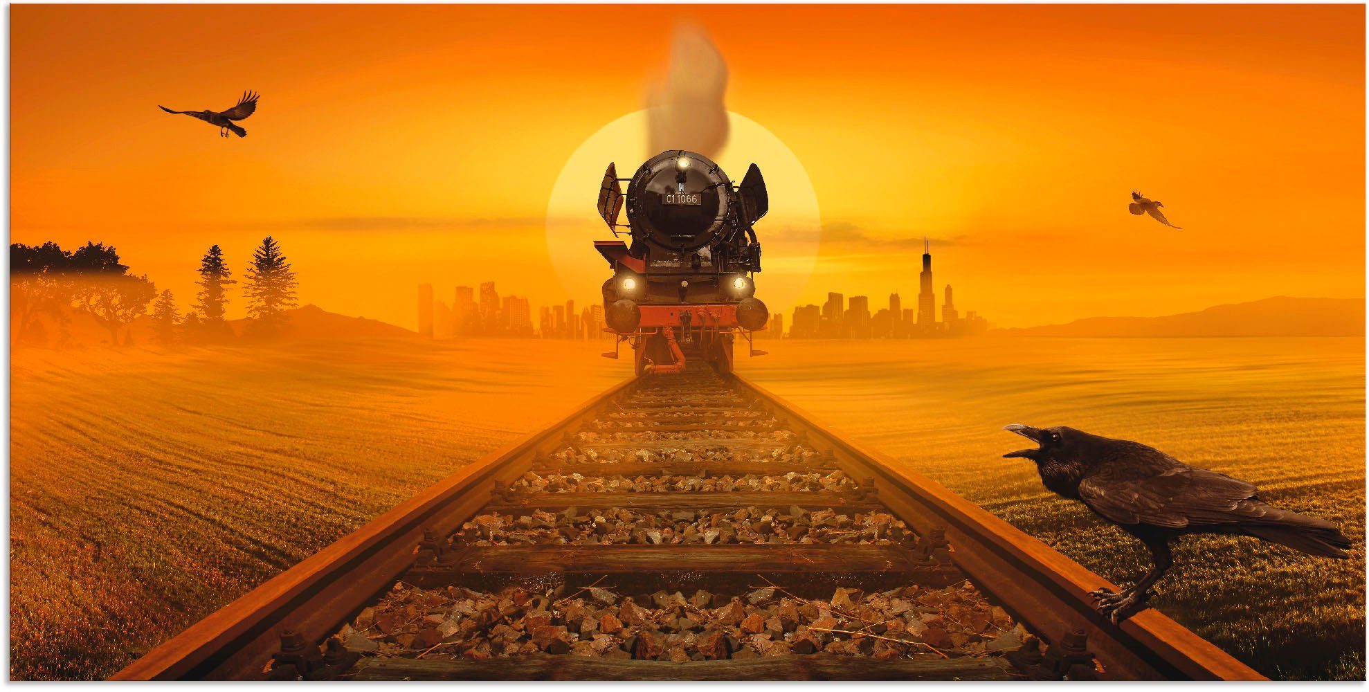 Artland Wandbild Dampflokomotive im Abendlicht, Züge (1 St), als Alubild,  Leinwandbild, Wandaufkleber oder Poster in versch. Größen