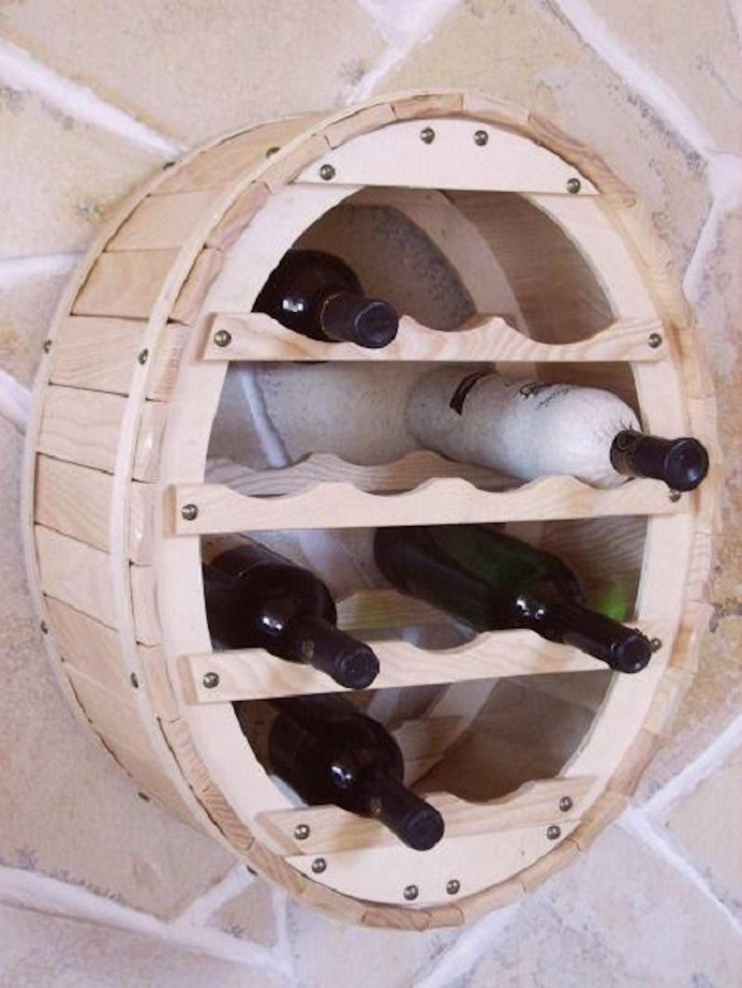 Weinregal Holz Wand Weinfass für 12 Flaschen Natur für die Wandmontage