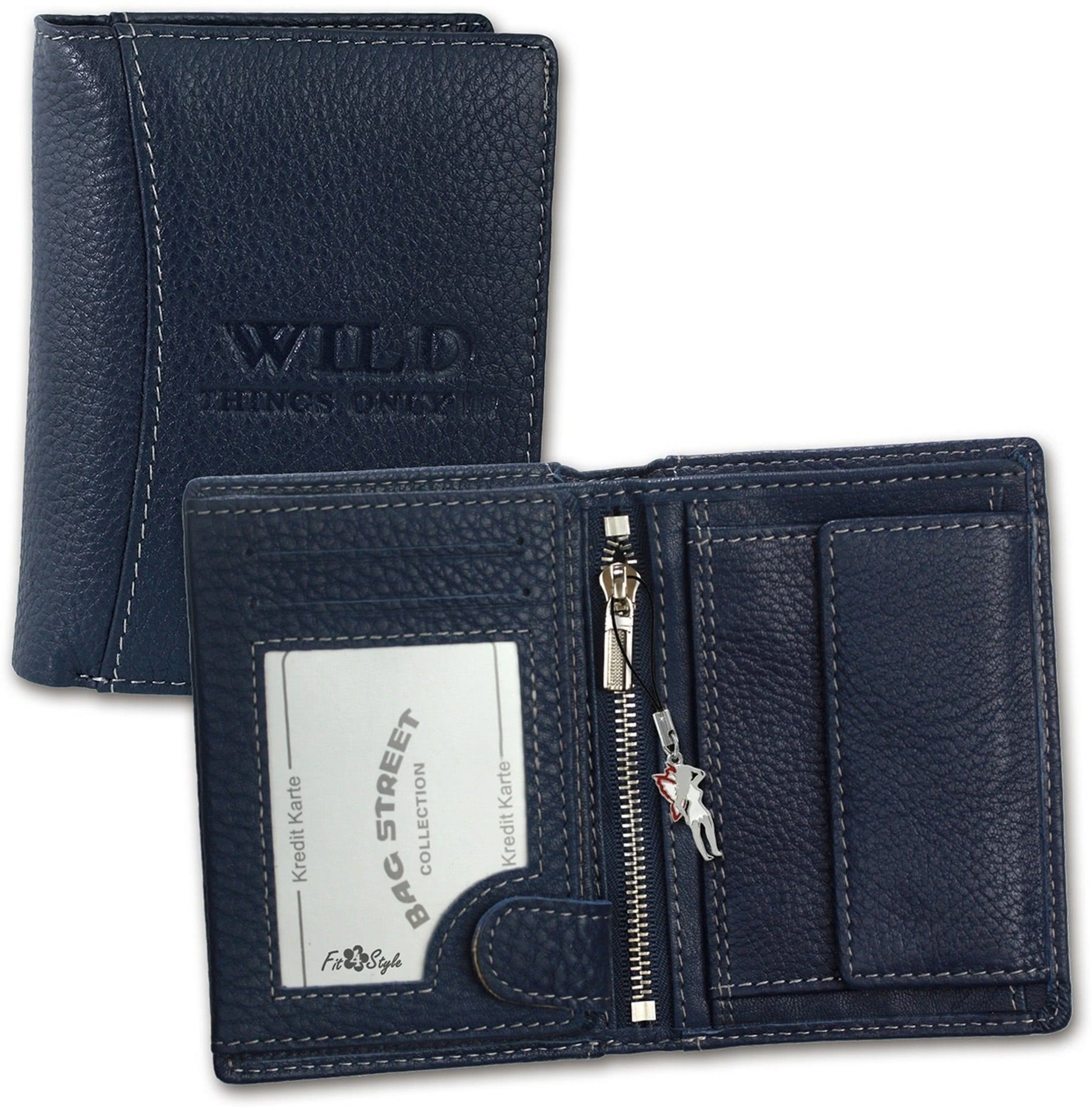 Wild Things Only !!! Geldbörse Wild Things Only RFID Block Antikleder (Portemonnaie, Portemonnaie), Portemonnaie aus Echtleder blau, Größe ca. 9cm