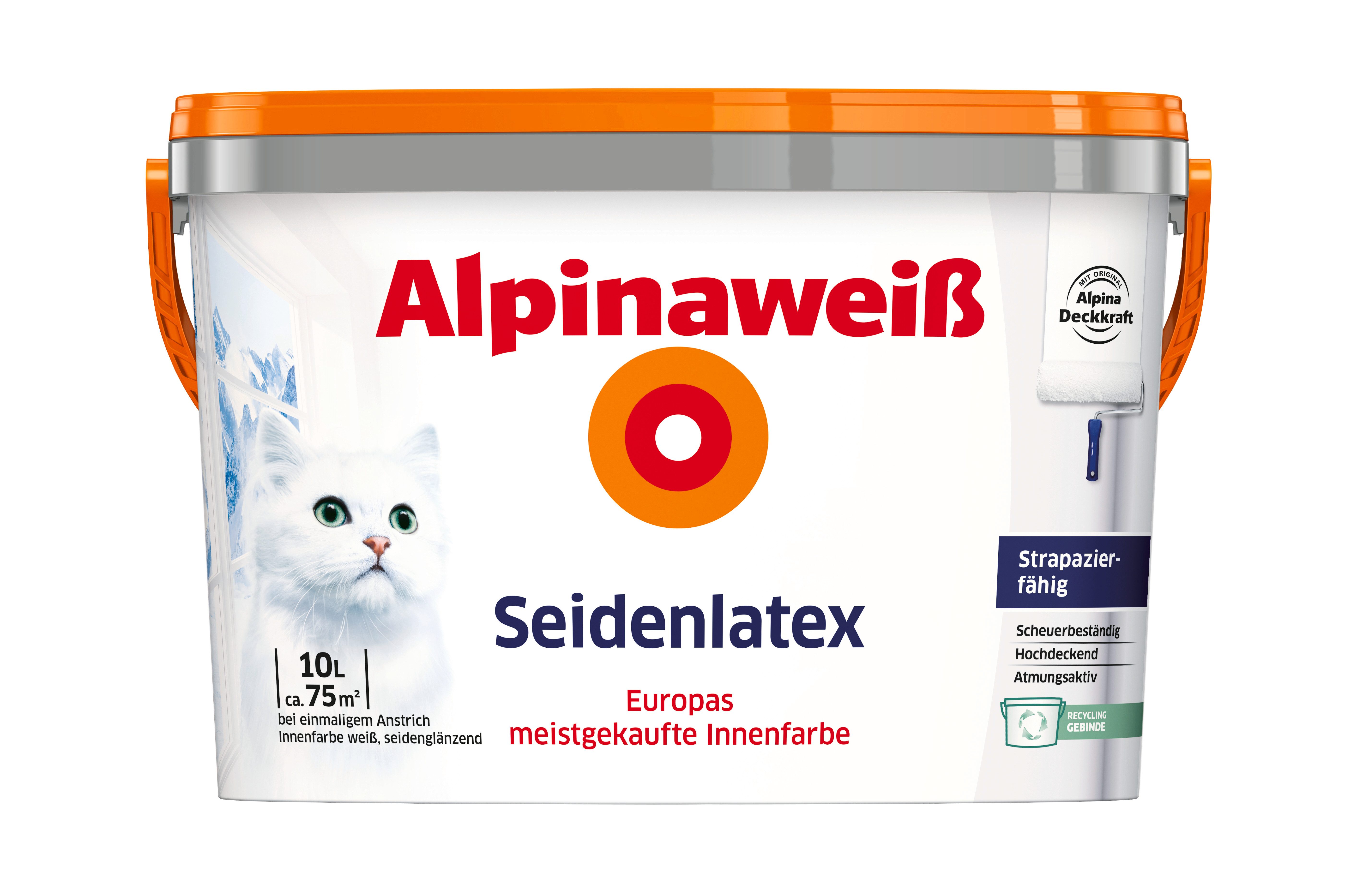 Alpina Wandfarbe Alpinaweiß Seidenlatex 10 Liter seidenglänzend