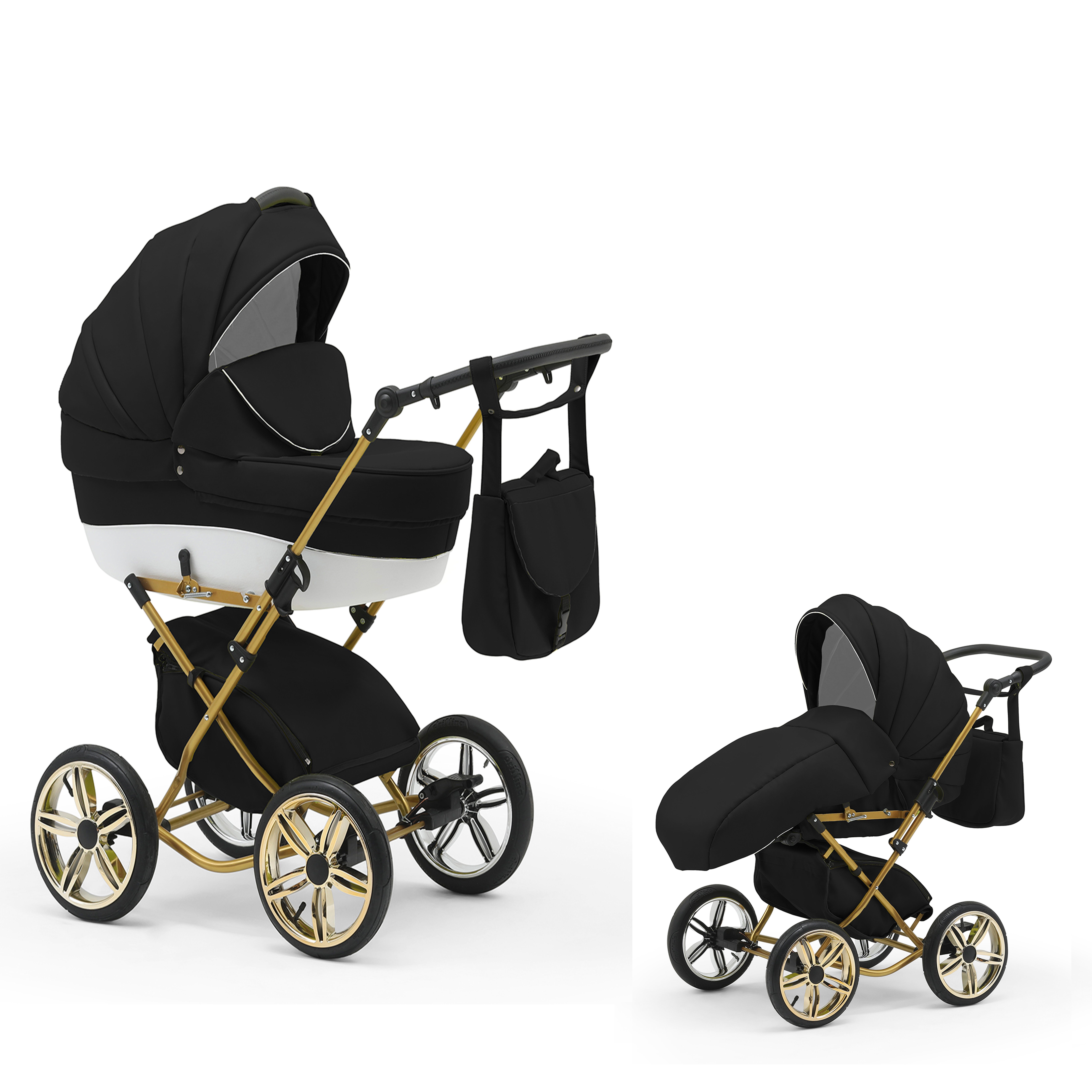 babies-on-wheels Kombi-Kinderwagen Sorento 2 in 1 - 11 Teile - von Geburt bis 4 Jahre in 30 Designs Schwarz-Weiß