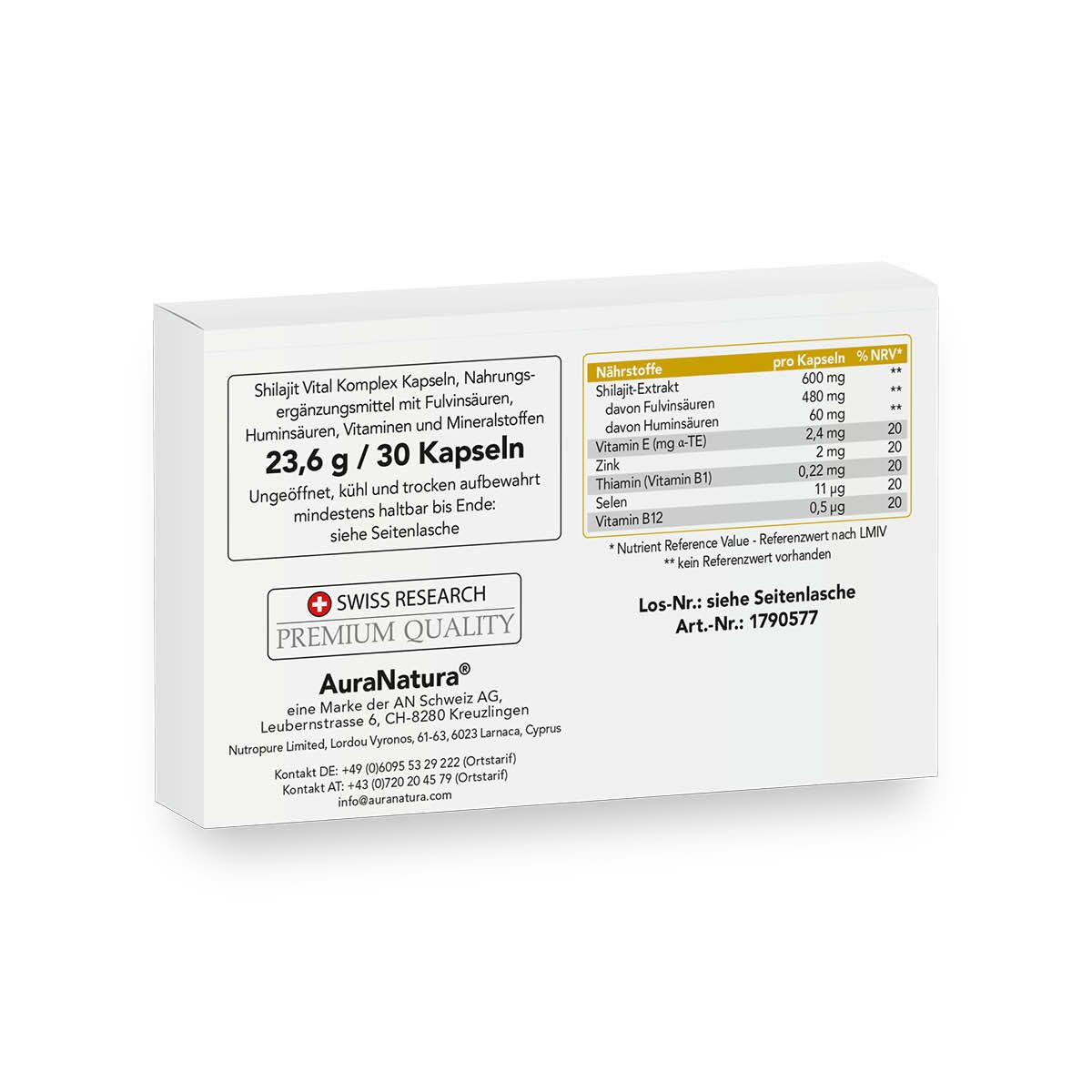 Aura Natura Aura Natura Shilajit Vital Komplex Kapseln mit Vitamin B1, B12 und E Kapseln, 1 er 30 St., Angereichert mit den Mineralstoffen Zink und Selen