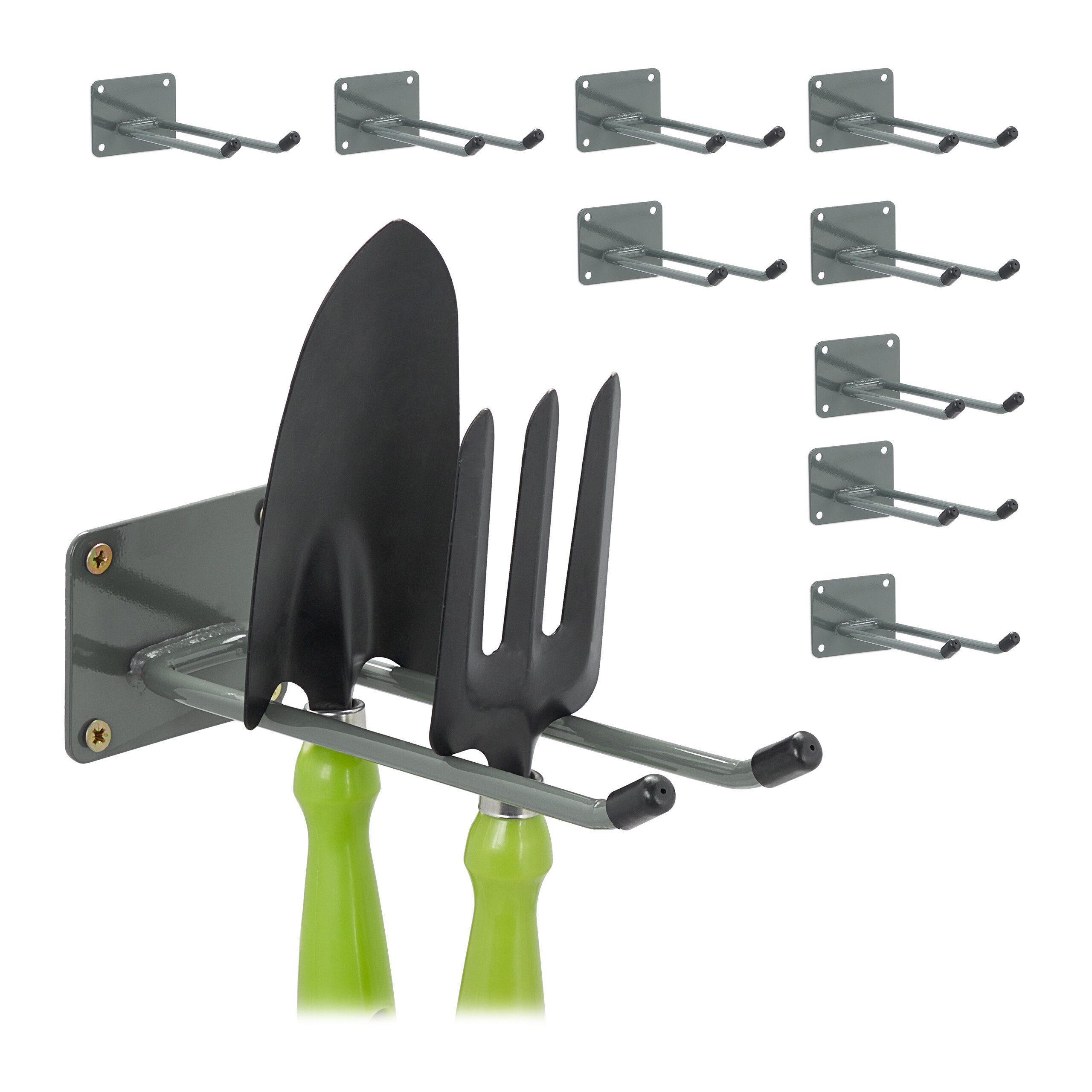 Gartengerätehalter 10x Langer Wandhaken in Anthrazit