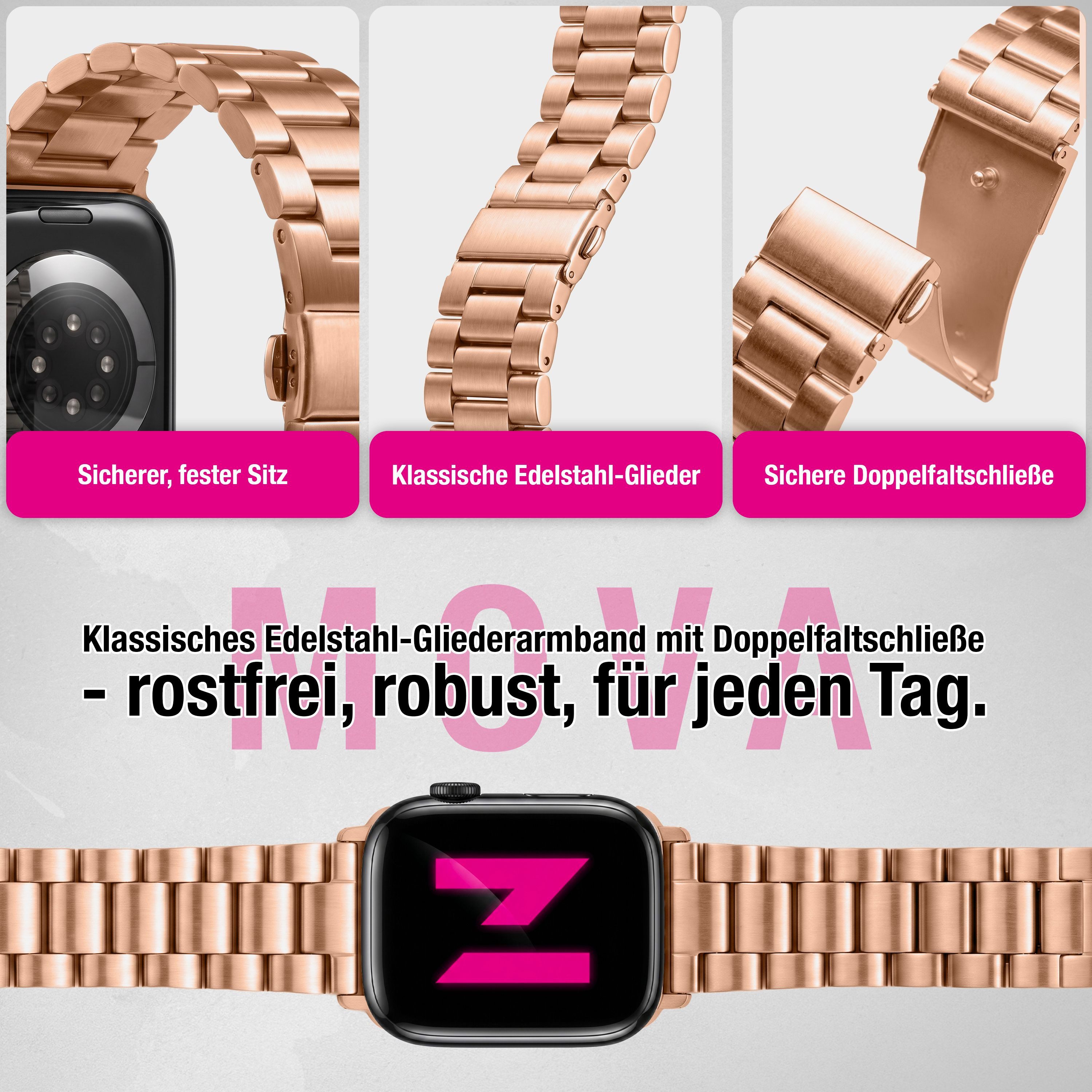 Nalia Smartwatch-Armband Apple Watch 49mm/46/45/44/42(Serie 1-3), Edelstahl Ersatzband / für Business & Freizeit / Rostfrei & Kratzfest