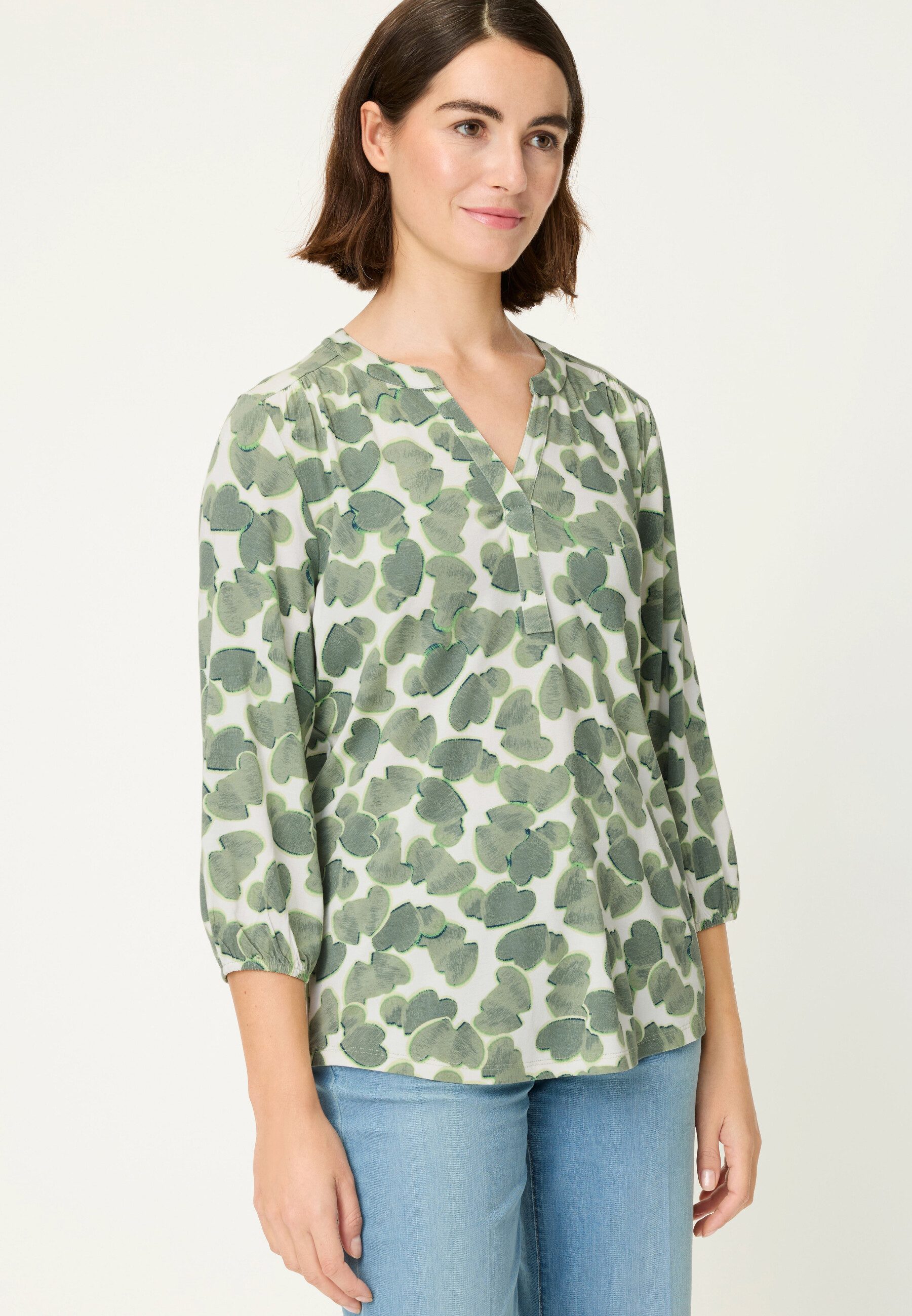 Olsen T-Shirt mit Tunika-Ausschnitt und Allover-Dessin