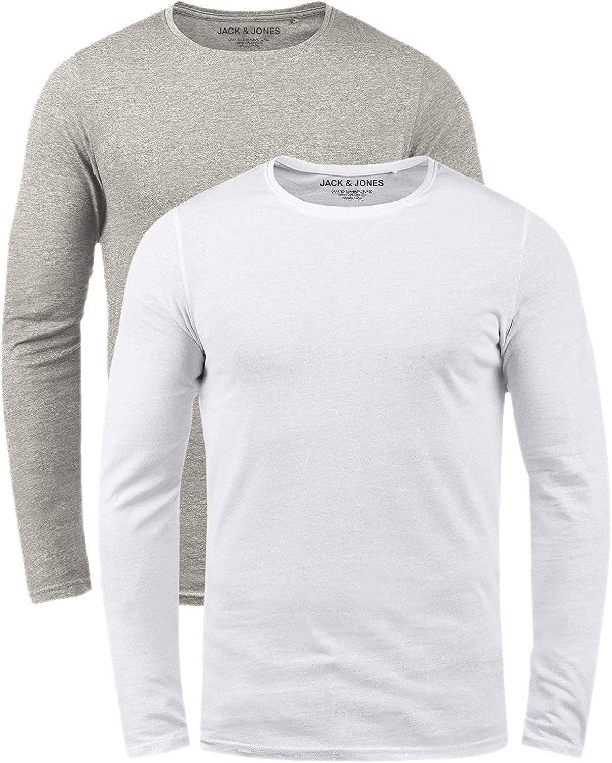 Jack 1xWhite-1xLightgrey 2er-Pack) & in Unifarben Langarmshirt Jones (Set,