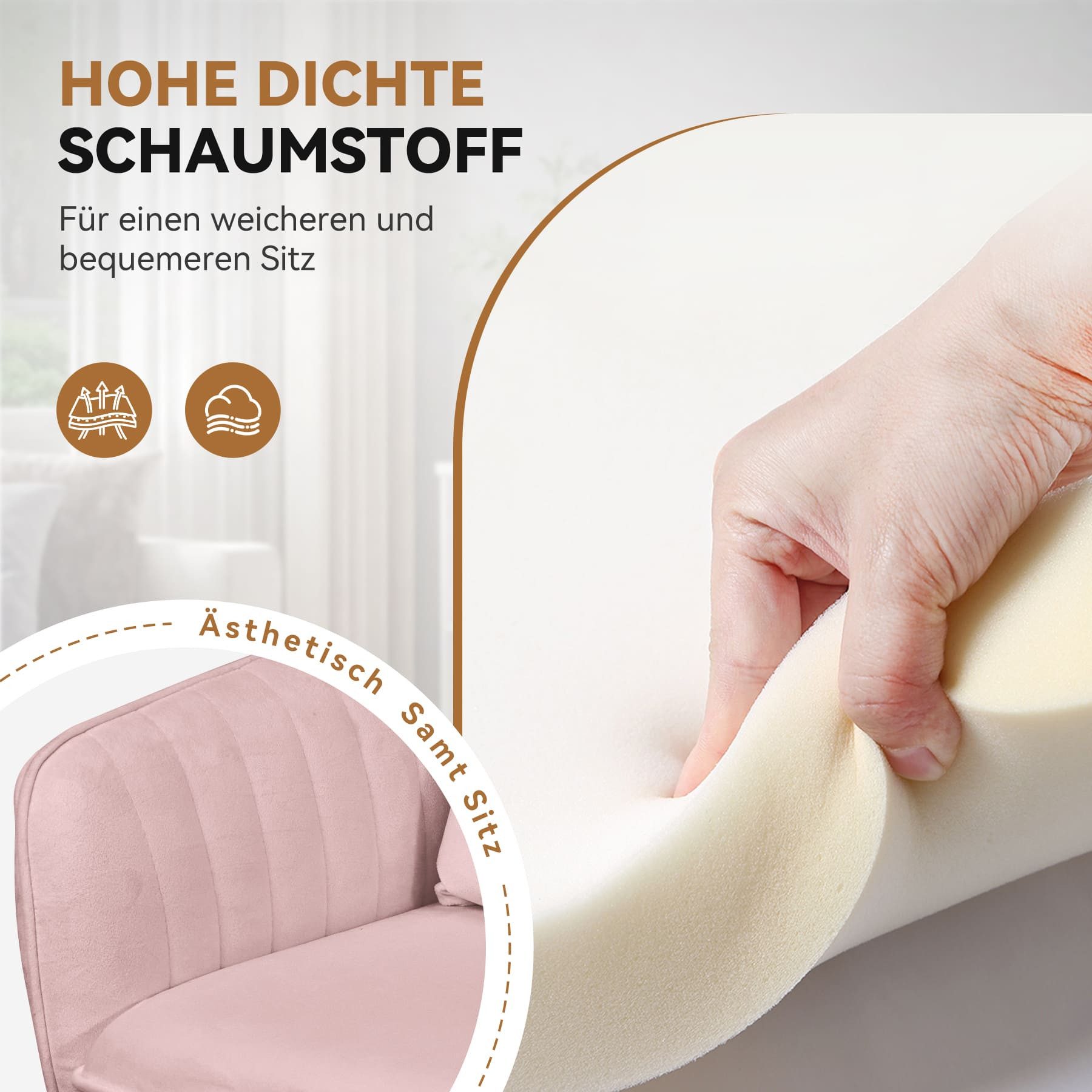 HawthyHome Bürostuhl Ergonomischer Homeoffice-Stuhl, 360° Drehbar & Höhenverstellbar (1 St), Samtbezug mit Kopfkissen, ideal für Arbeitszimmer & Schlafzimmer – Bild 4 von 5