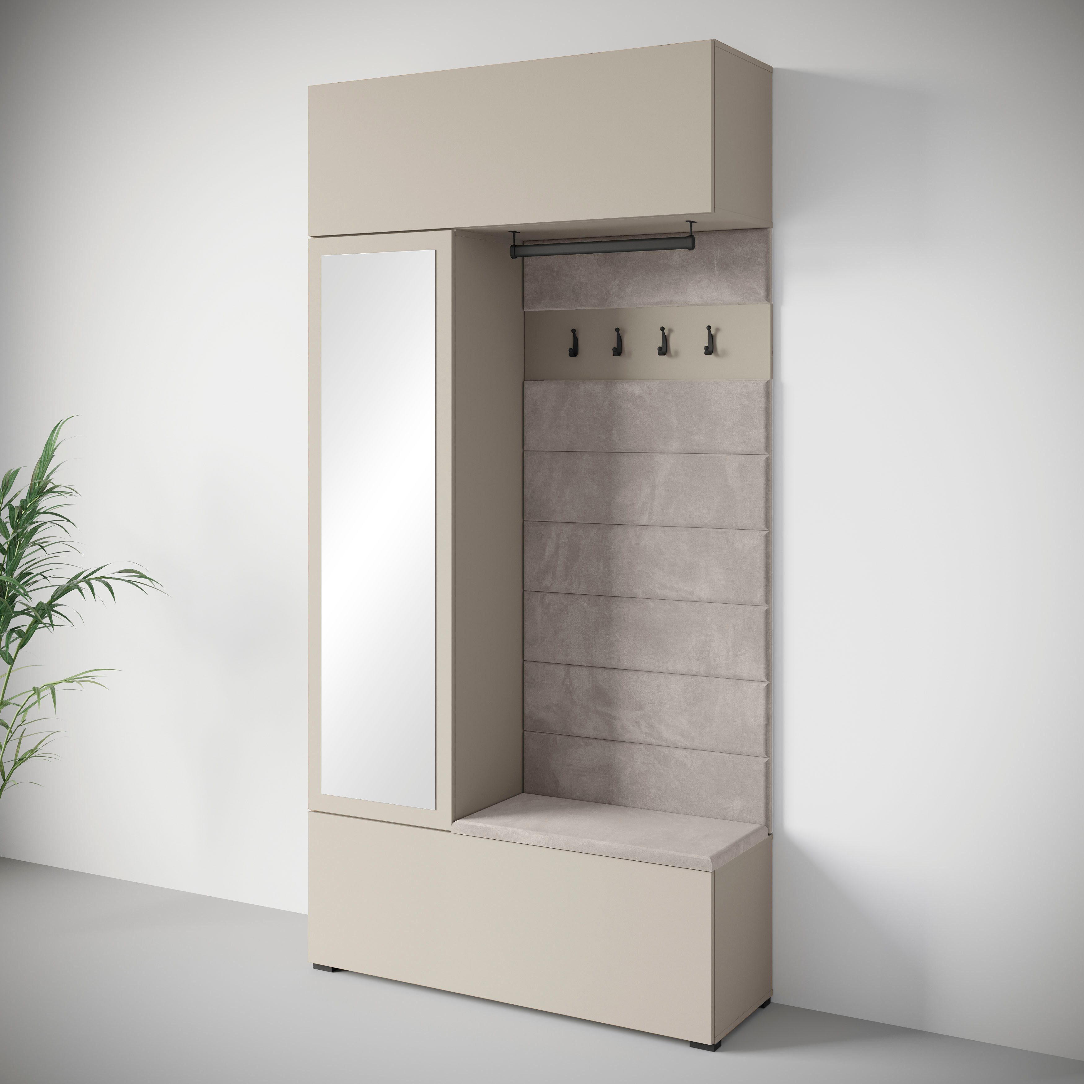 Home affaire Garderoben-Set TEJO, (Komplett-Set, 1-St), Mit Spiegel, gepolsterte Sitzbank, Türanschlag links/rechts wechselbar