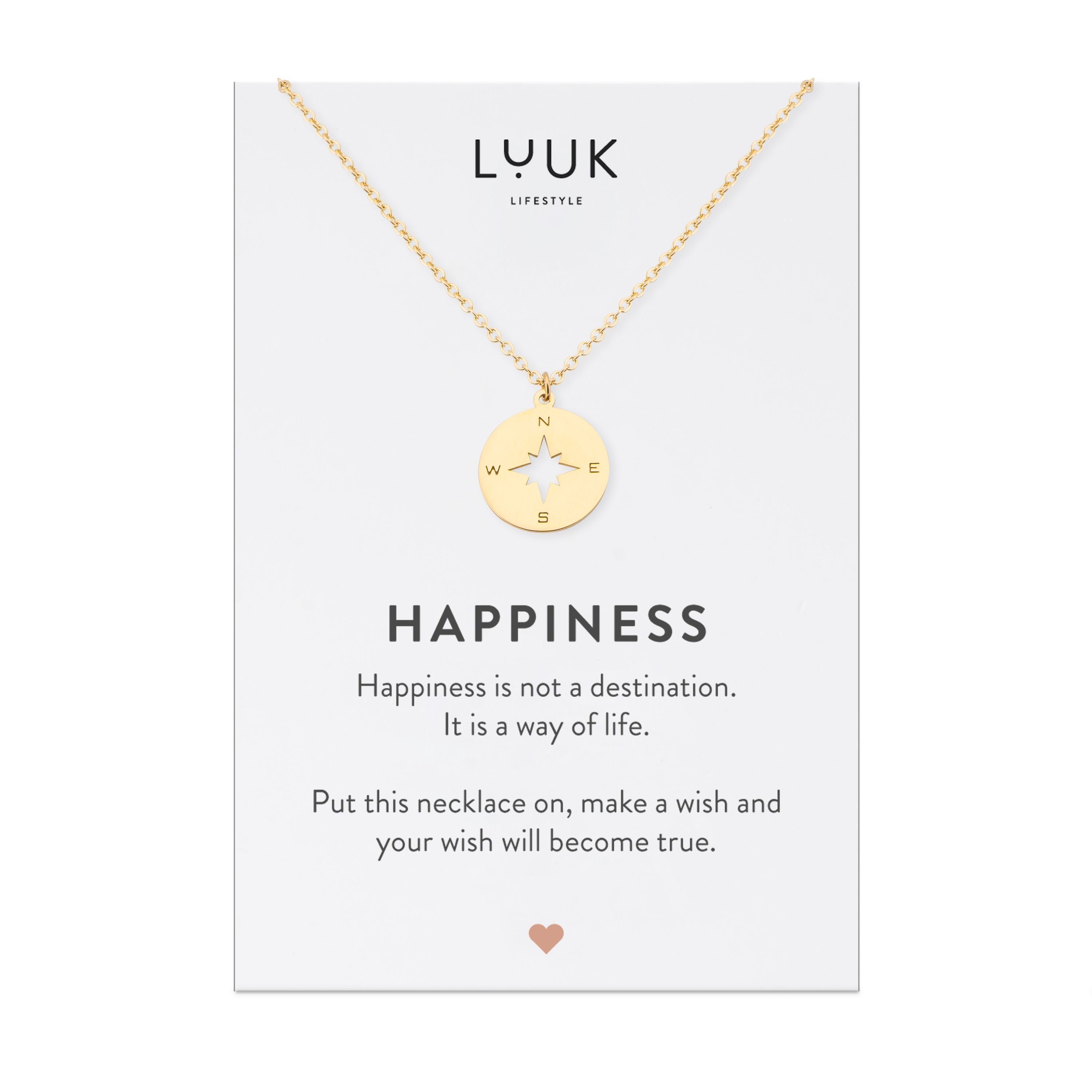 LUUK LIFESTYLE Kette mit Anhänger Kompass, verstellbare Kette, Geschenk für Freundin