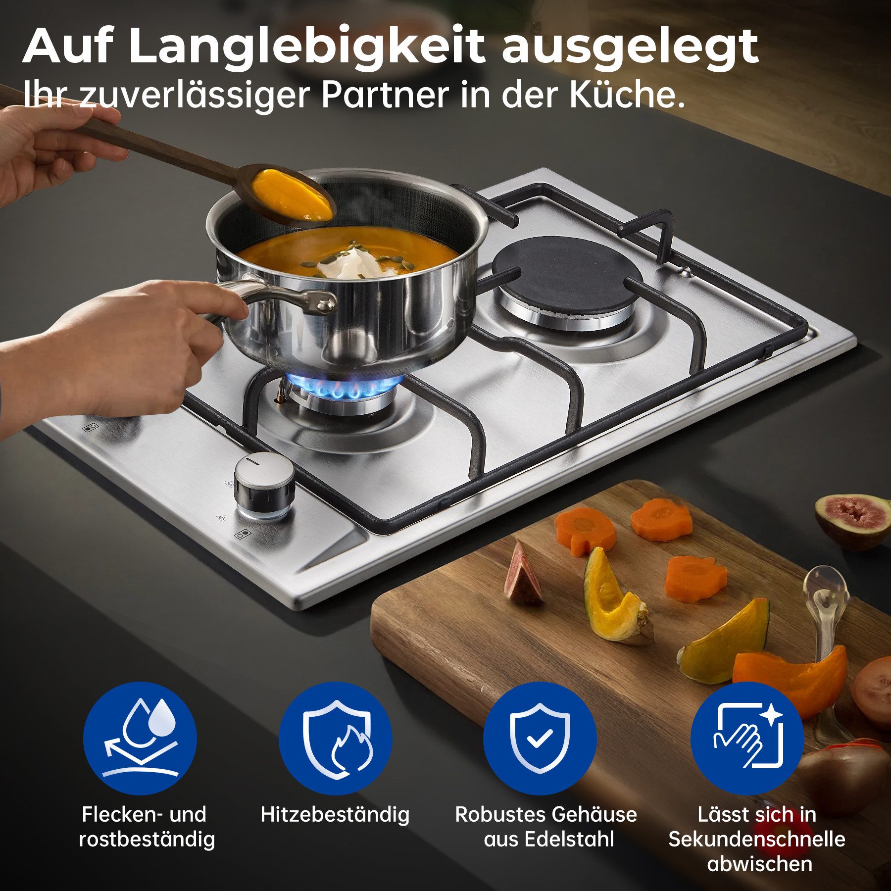 SNDOAS Gas-Kochfeld, Automatischer Flammenschutz, geeignet für Erdgas & Propangas