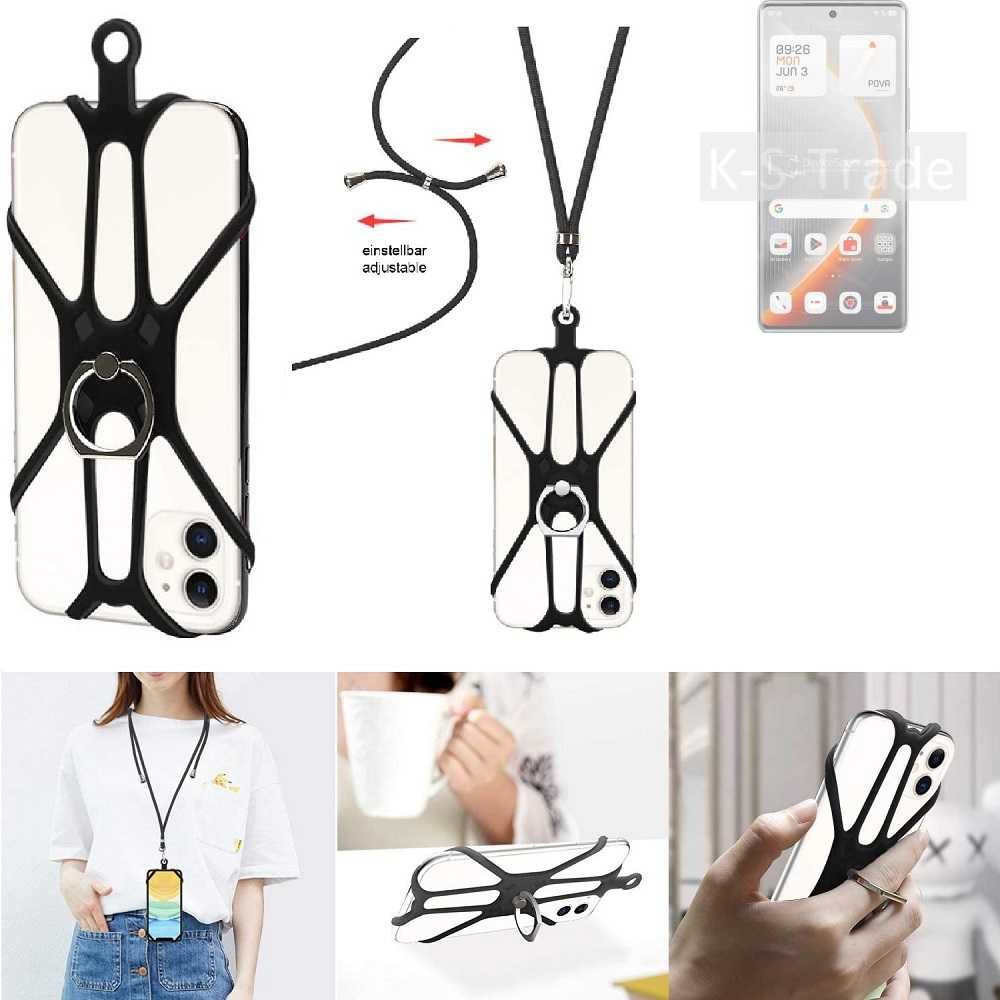 K-S-Trade Handyhülle für Tecno Pova Curve 5G, 3in1 Handykette Handyband Handykordel Halsband Smartphone-Ring