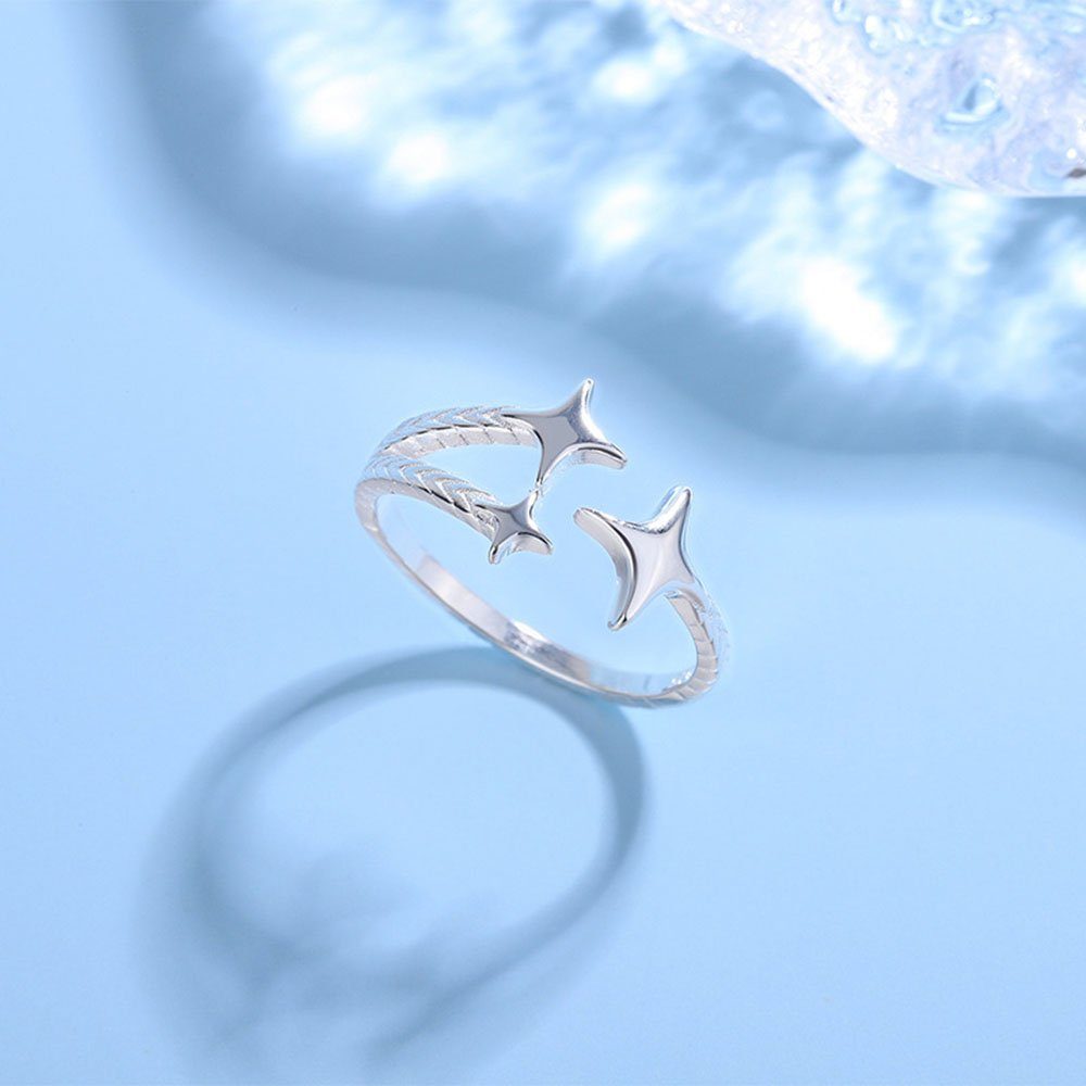 Ringe, Ring für Sternschnuppenring Fingerring Damen, Silberring, Stern Haiaveng verstellbarer S925