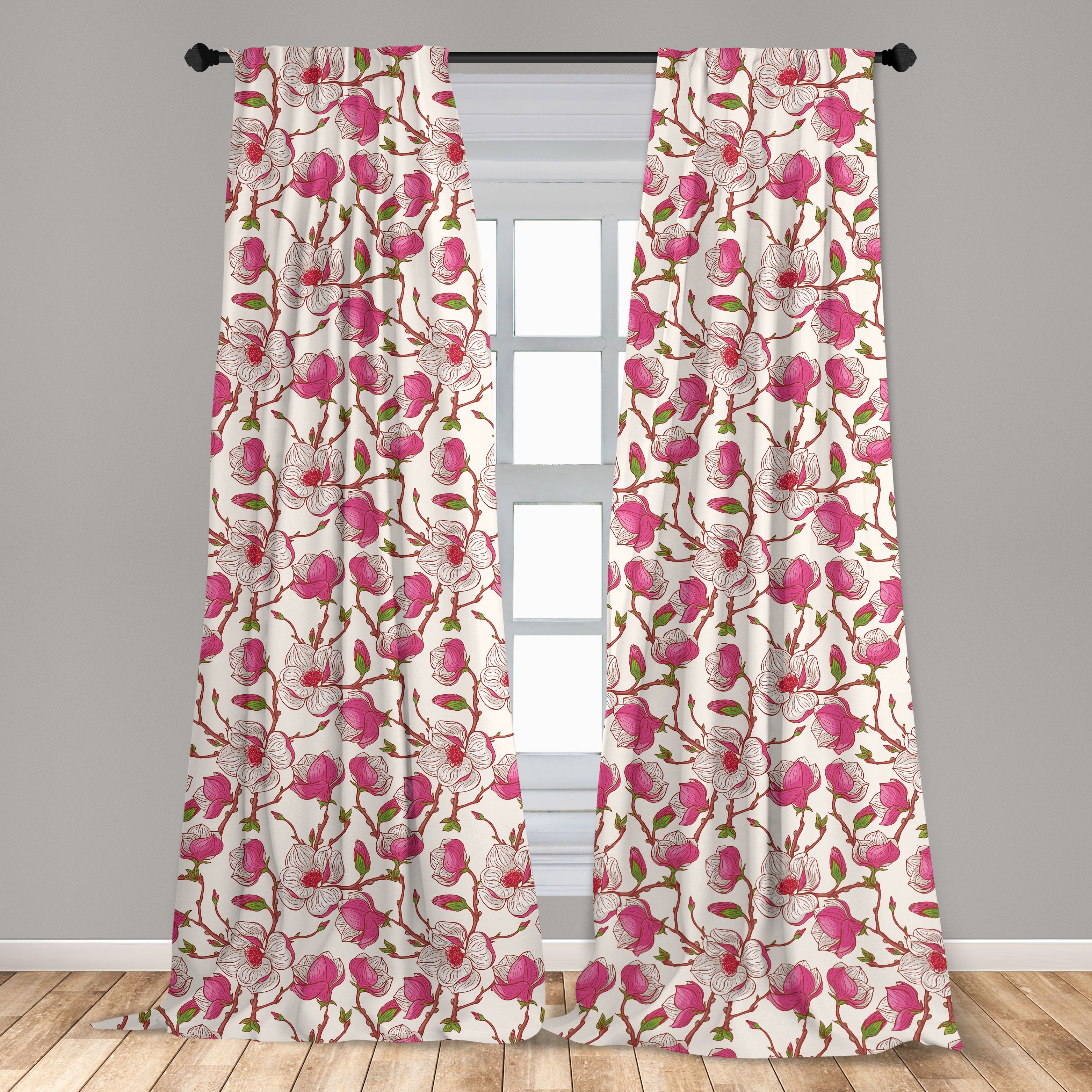 Gardine Vorhang Magnolia Pink Dekor, Schlafzimmer Garden Wohnzimmer für Abakuhaus, Microfaser, Blume
