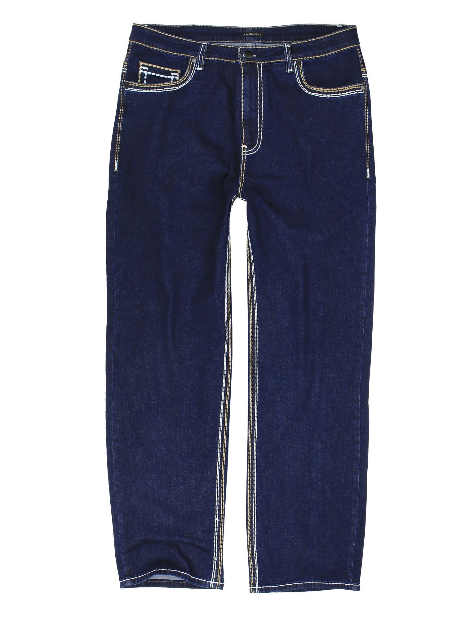 Stretch & Elasthan Comfort-fit-Jeans Naht Jeanshose dicker Lavecchia Übergrößen LV-503 Herren dunkelblau mit