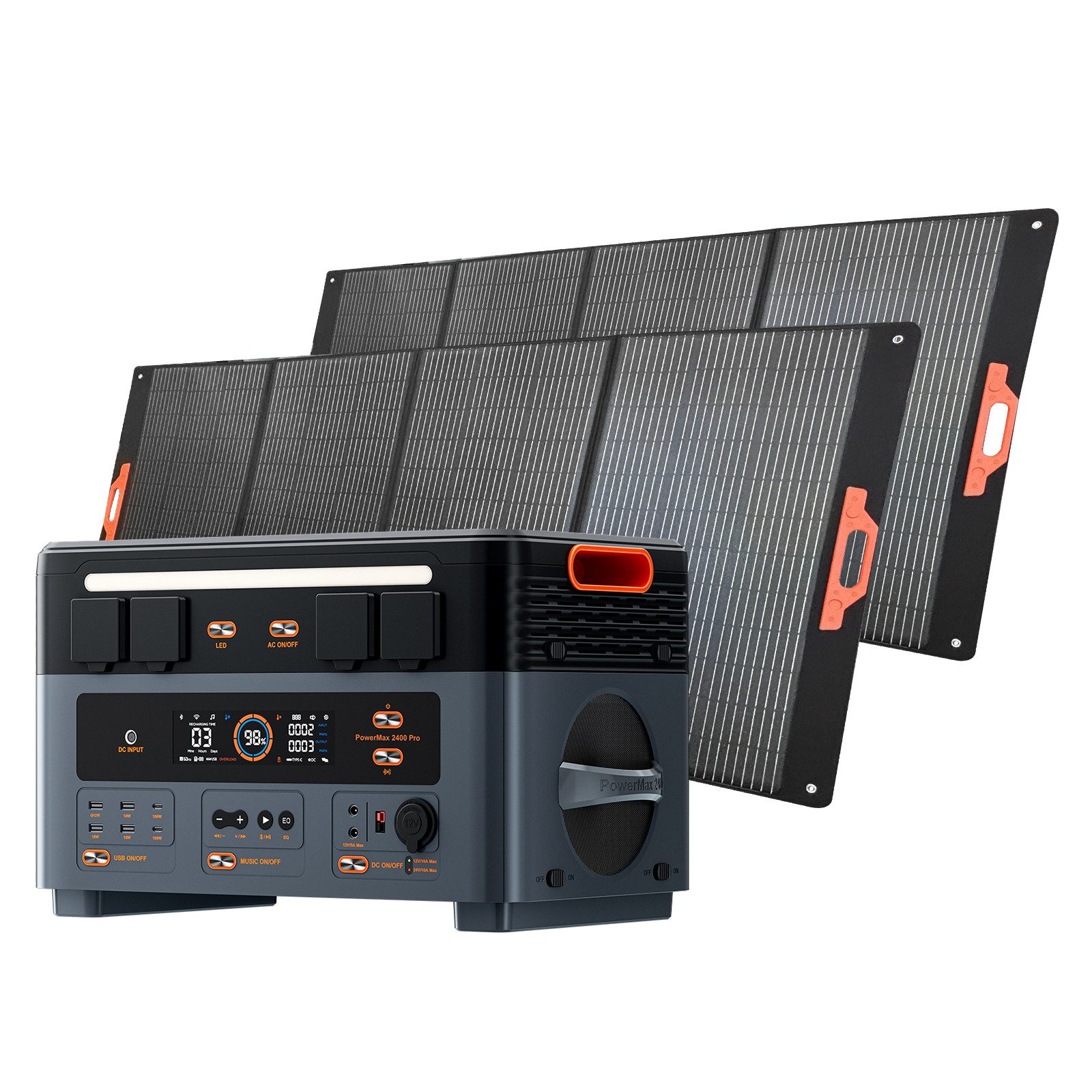 OSCAL Stromerzeuger Mikro-Wechselrichter PowerMax 2400Pro Powerstation 2016Wh, 2,4 in kW, Trennbar/mit Stereo/Strom ins Netz rückspeisen/16 Anschlüsse