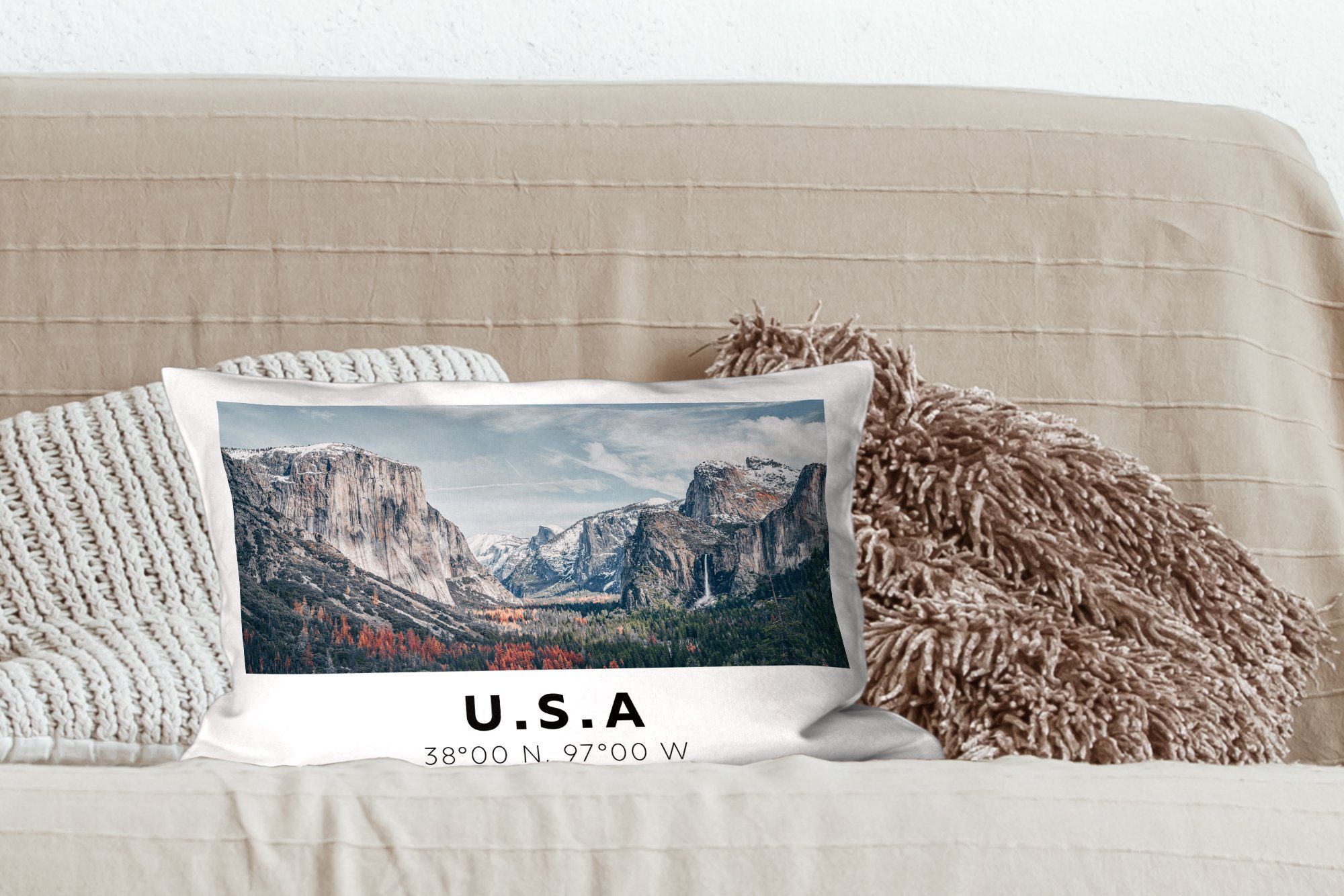 Wyoming, - MuchoWow mit Wohzimmer Dekokissen Zierkissen, Schlafzimmer Dekokissen Amerika Füllung, Dekoration, Yosemite -