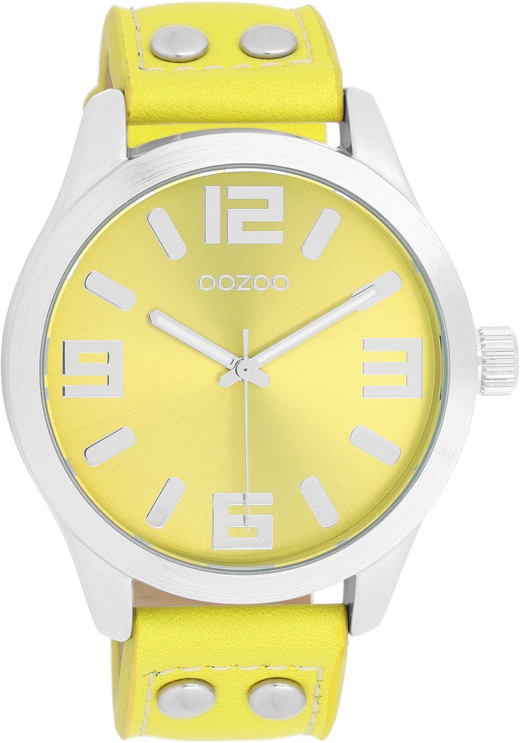 OOZOO Quarzuhr Basic Line XXL Armbanduhr C1071 Lederband gelb 47 mm