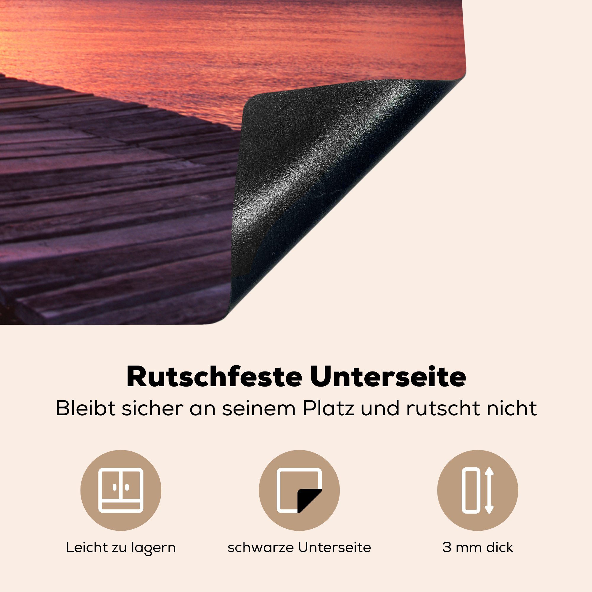 (1 am küche, bei tlg), Sonnenuntergang cm, die Pier farbenfrohem in, Induktionskochfeld für Strand Isla Schutz MuchoWow Vinyl, Ceranfeldabdeckung 81x52 von Herdblende-/Abdeckplatte Mujeres