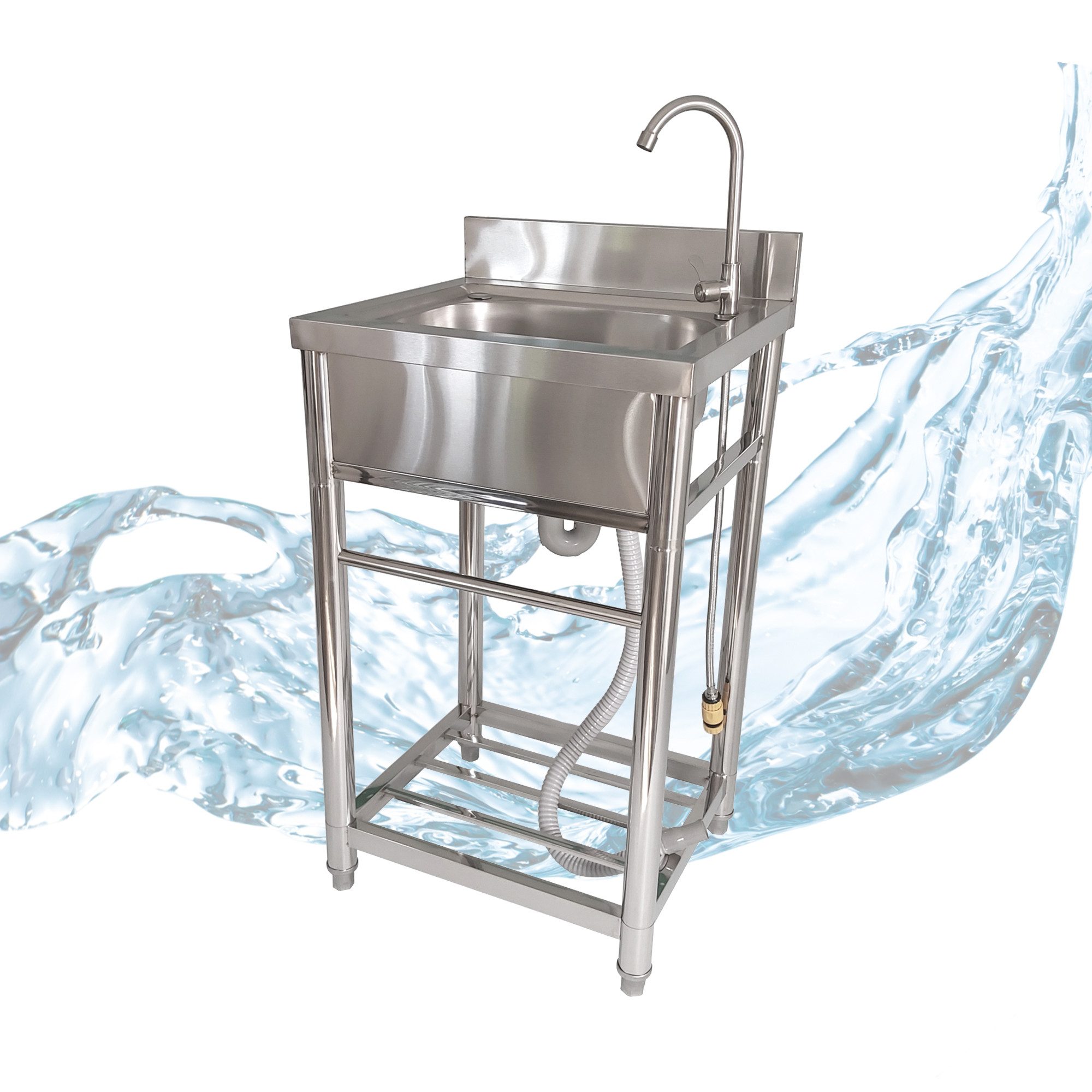 Lemodo Küchenspüle Spültisch freistehend, Wasserhahn mit Gartenschlauch-Anschluss, 49,5/54.8 cm