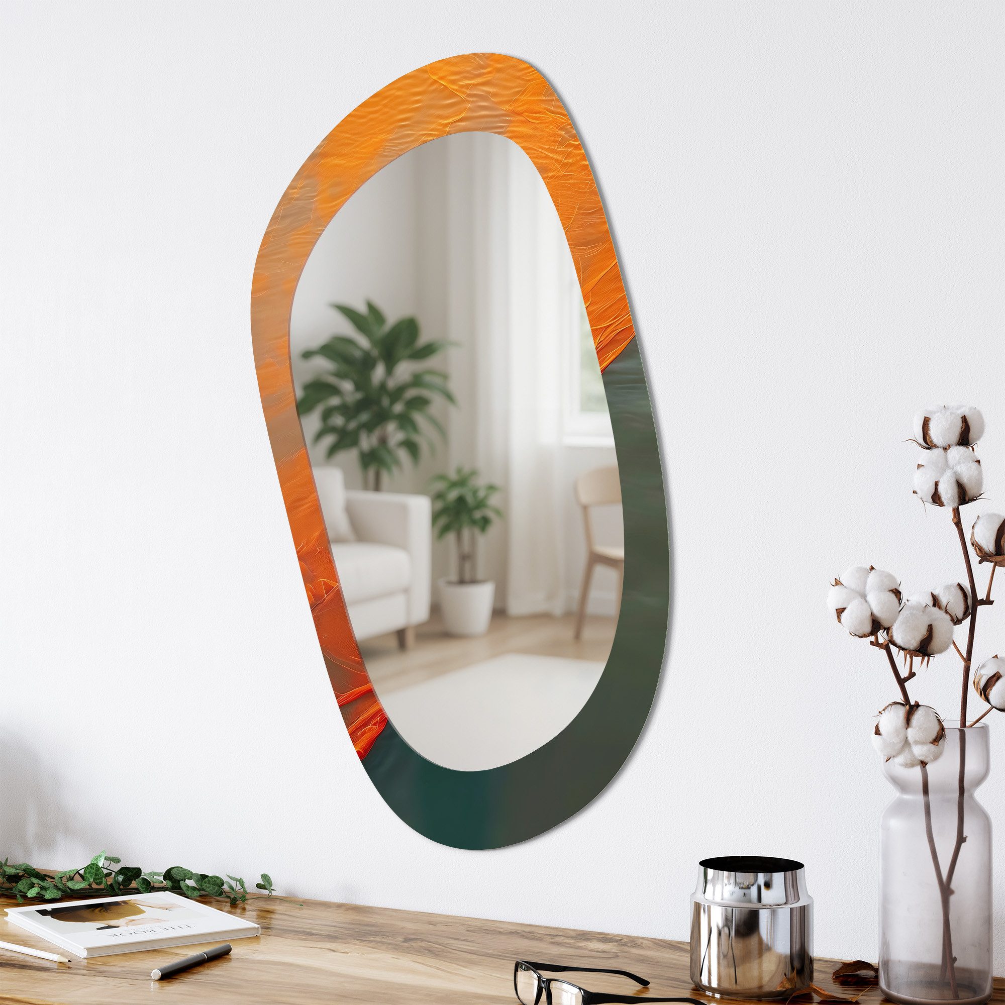DEQORI Wandspiegel 'Im Strom der Farbe', Spiegel organisch geformt selbstklebend Wand Wohnzimmer Flur groß XXL