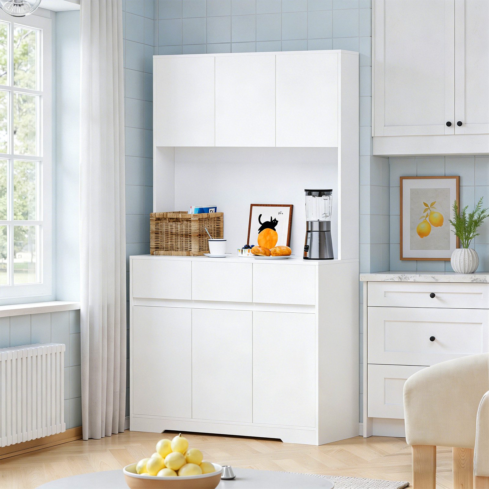 TWSOUL Küchenbuffet Küchenschrank, Buffetschrank mit Steckdose und LED, 3 Schubladen