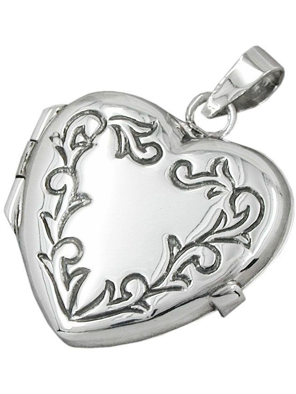 Silber geschwärzt mit Ornament Herz (1-tlg) Medallionanhänger Medaillon Gallay glänzend 925 22x20x6mm