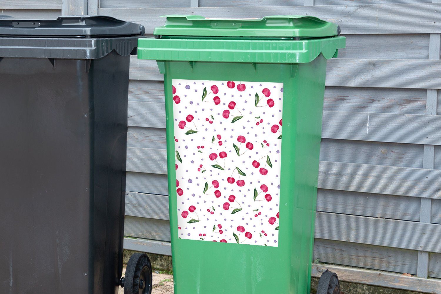 (1 Muster Kirschen St), Rote - MuchoWow Mülltonne, Früchte Sticker, Wandsticker Container, Mülleimer-aufkleber, - Abfalbehälter