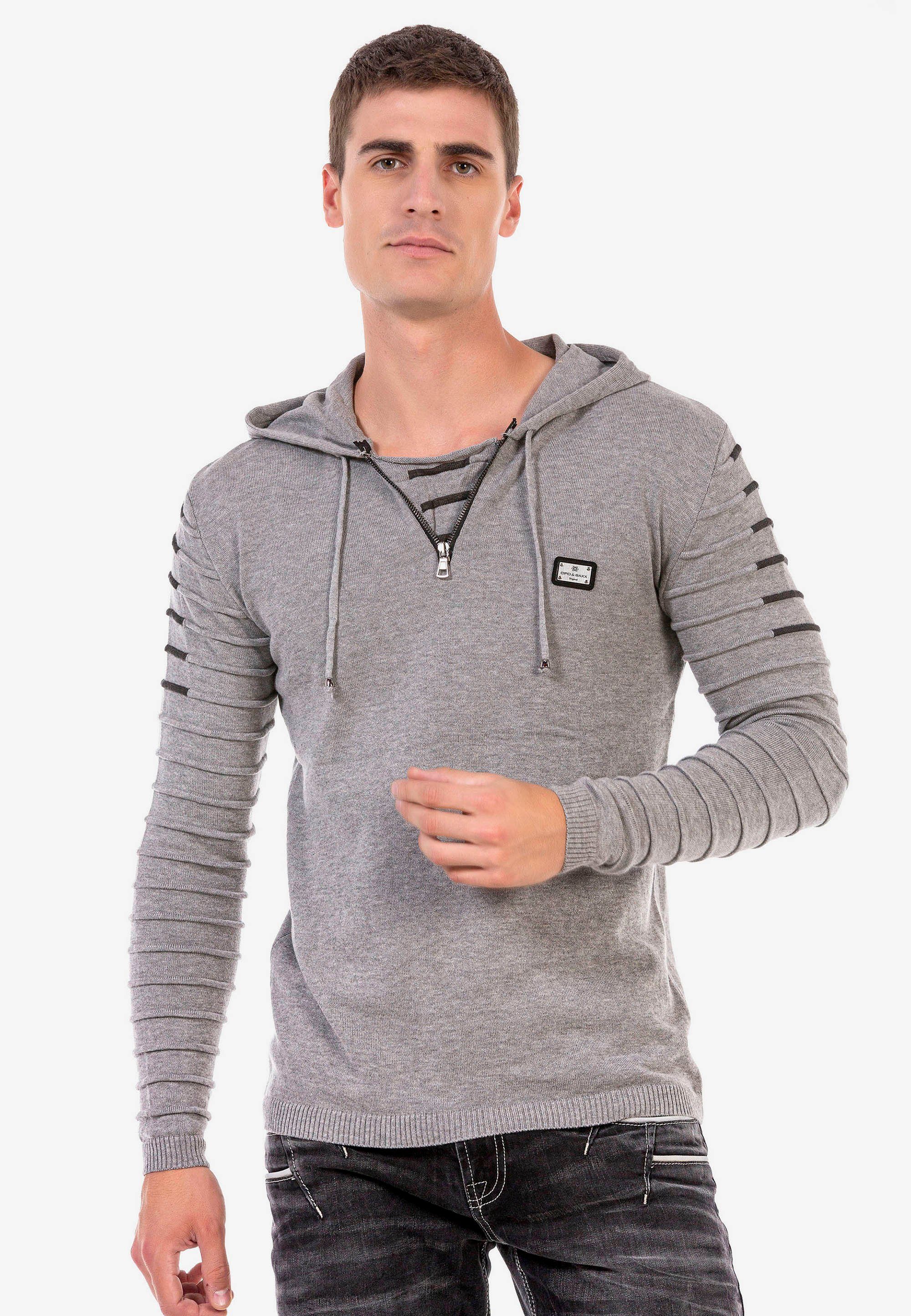 Cipo & Baxx Kapuzensweatshirt Kapuze kuscheliger mit grau