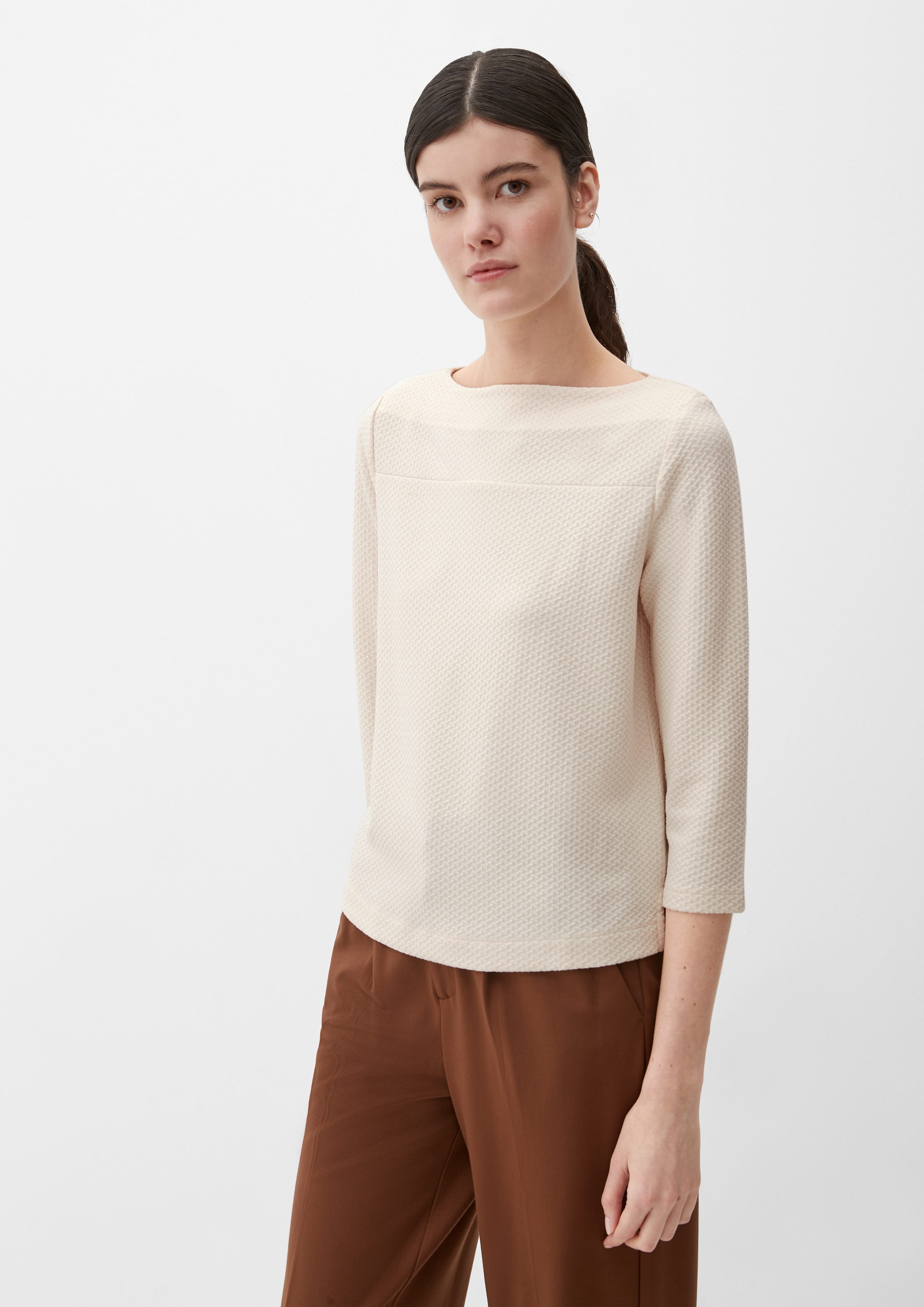 U-Boot-Ausschnitt 3/4-Arm-Shirt Ziernaht helles s.Oliver beige mit Longsleeve