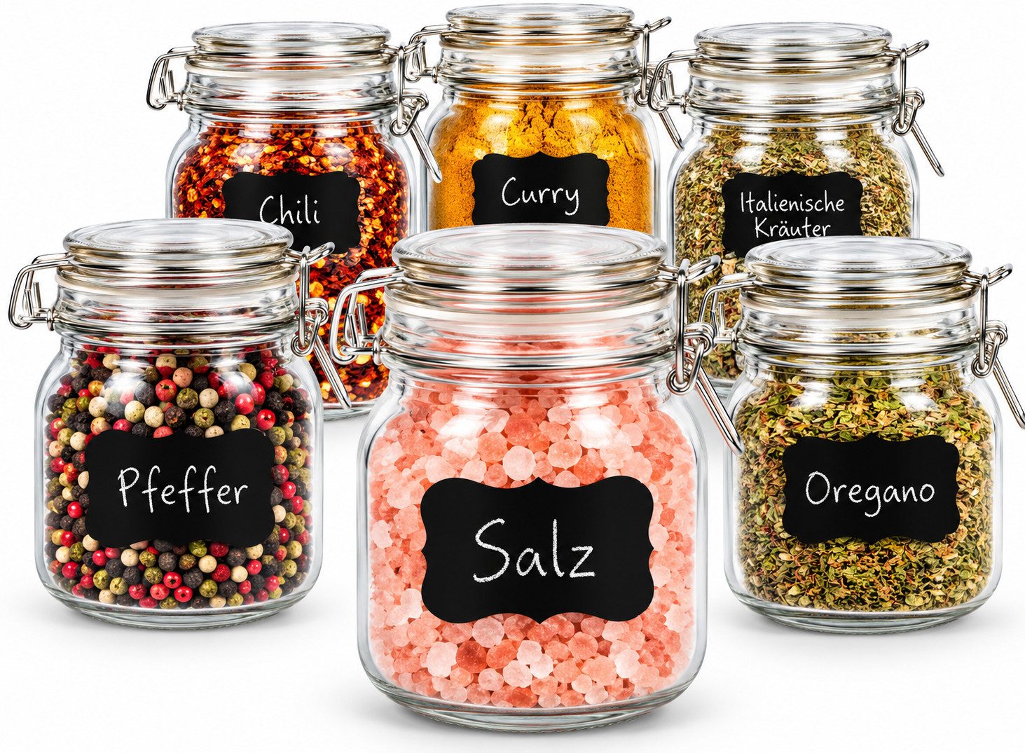Sendez Gewürzbehälter 12 Vorratsgläser mit Tafelfeld Kreide Marmeladengläser Gewürzgläser, Glas, (12-tlg)