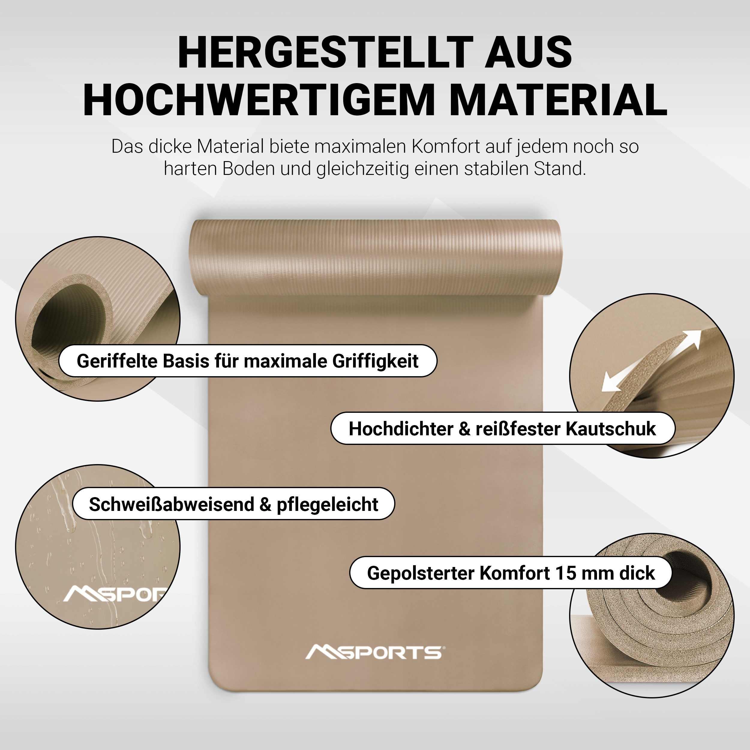MSports® Gymnastikmatte Yogamatte inkl. Tragegurt + Poster + Workout App – Bild 3 von 5