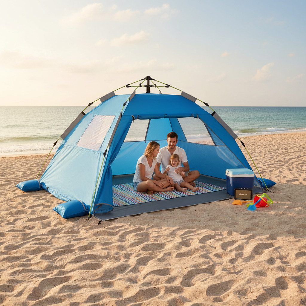 L&K Strandmuschel Strandmuschel Pop Up Strandzelt 1-2 Personen UV-Schutz blau