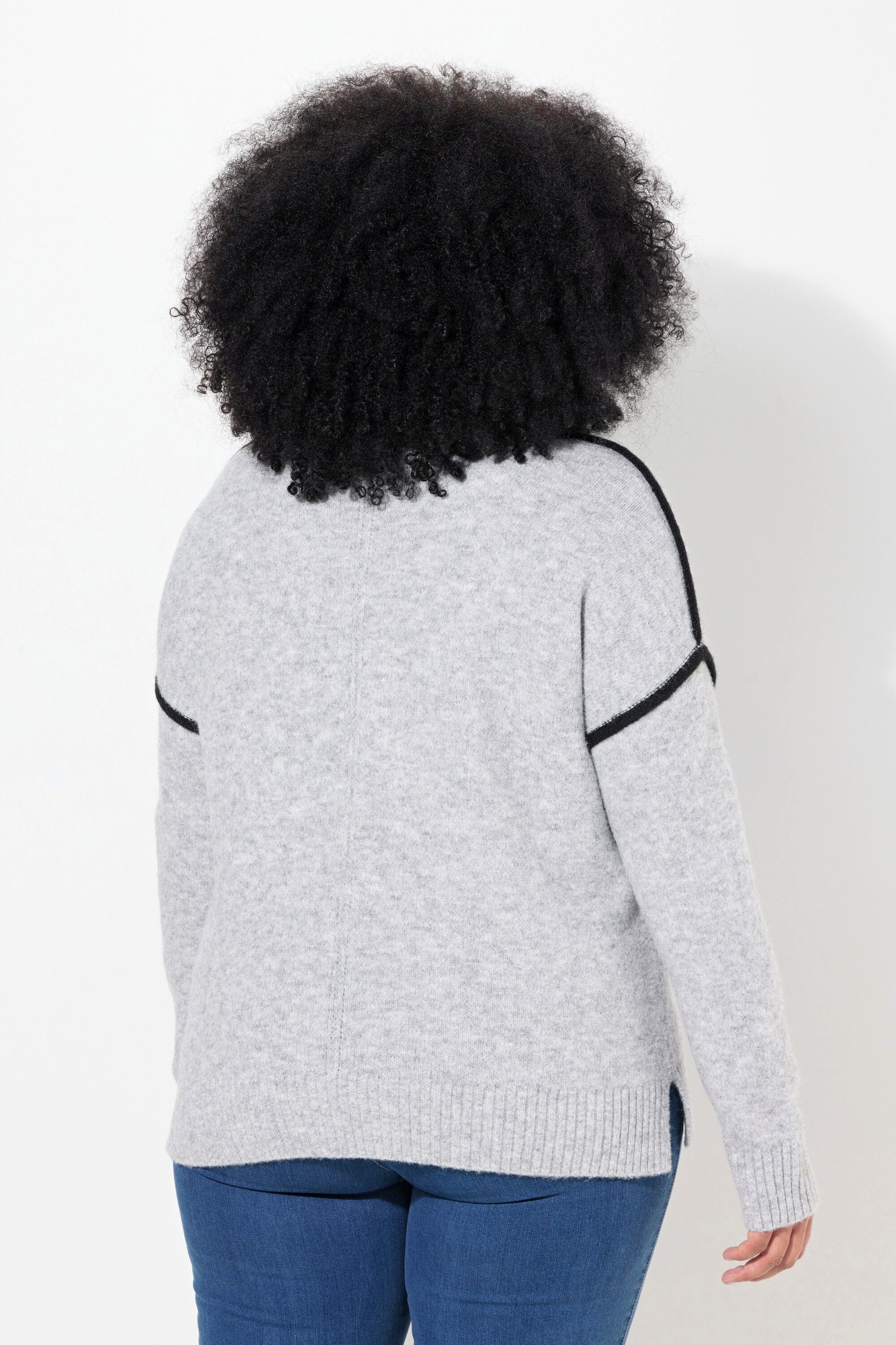 Ulla Popken Rollkragenpullover Pullover Zierstreifen Oversized Stehkragen Langarm