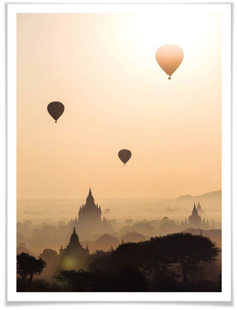 Wall-Art Poster Morgen über Bagan, Landschaften (1 St), Poster, Wandbild, Bild, Wandposter