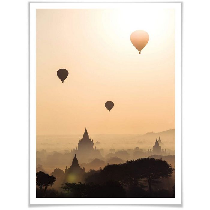 Wall-Art Poster Morgen über Bagan Landschaften (1 St) Poster Wandbild Bild Wandposter