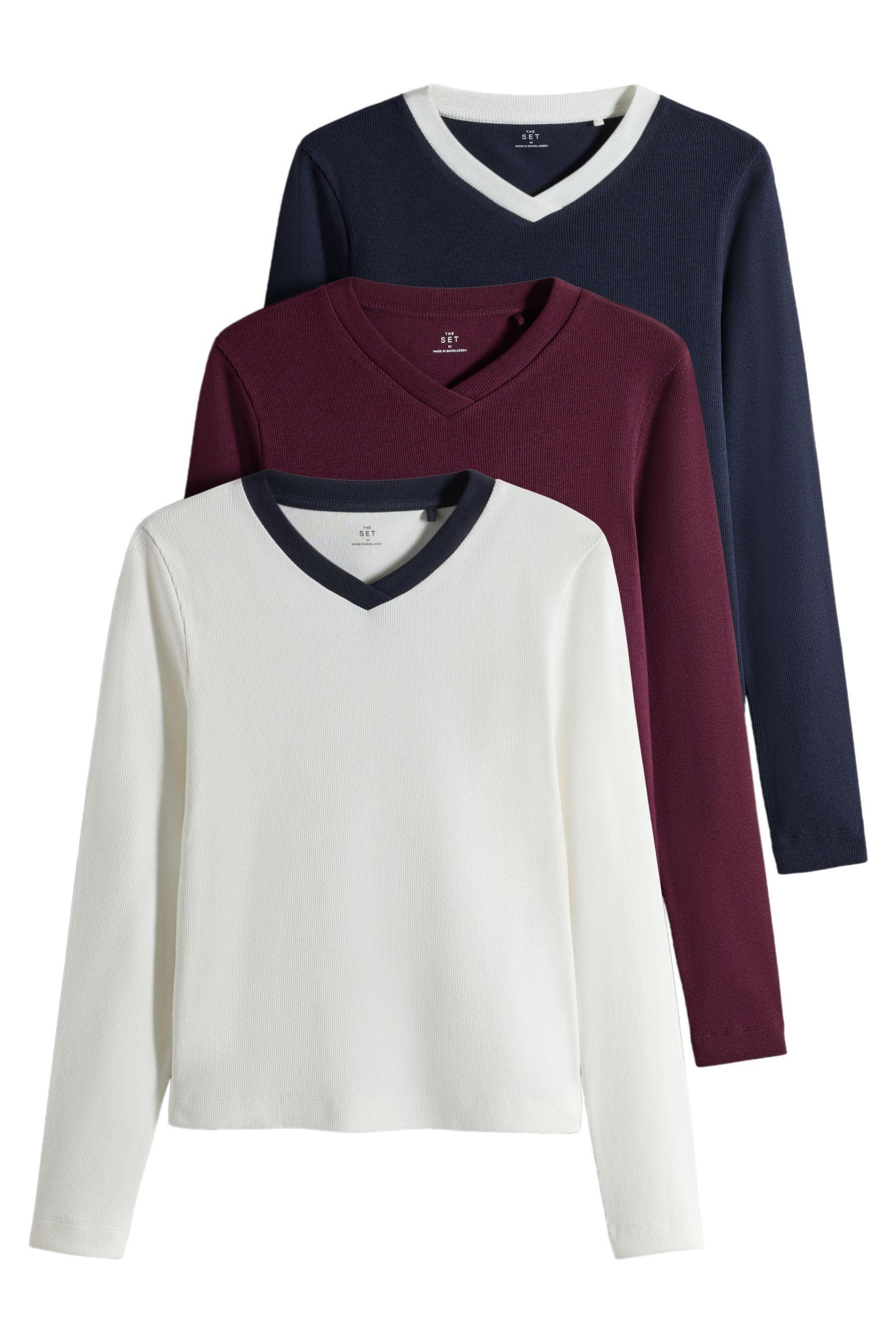 The Set Langarmshirt The Set Langarmtops mit V-Ausschnitt, 3er-Pack (3-tlg)