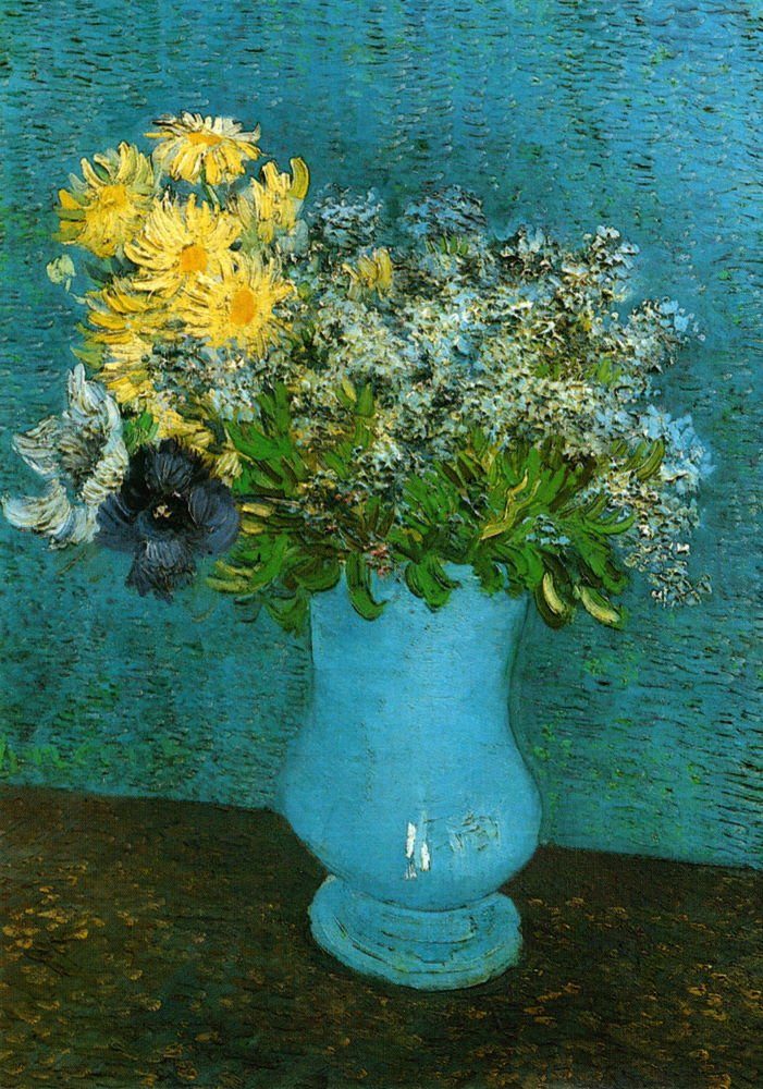 Postkarte Kunstkarte Vincent van Gogh "Vase mit Flieder, Gänseblümchen und ..."