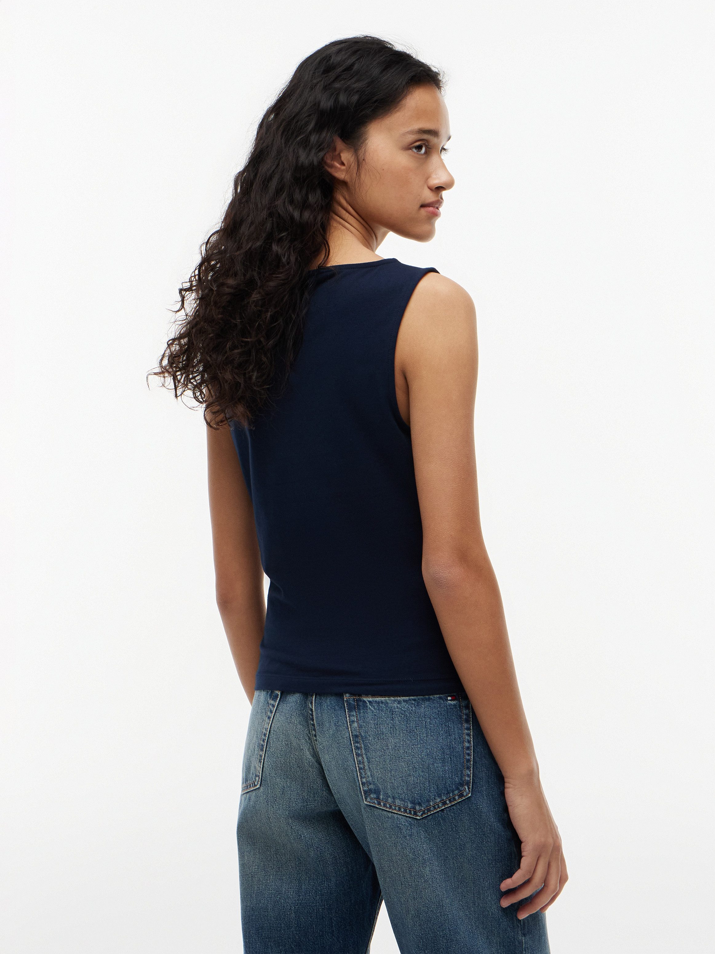 Tommy Hilfiger Tanktop CLASSIC SCRIPT BOAT-NK TOP Baumwollmischung, U-Boot Ausschnitt