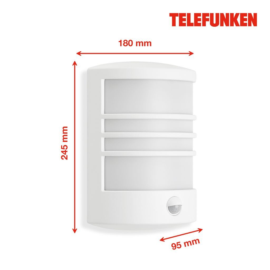 Telefunken Außen-Wandleuchte 315506TF, Leuchtdauer einstellbar, LED fest integriert, 2700K - Extra-Warmweiß, Außenleuchte IP44 Bewegungsmelder 24,5x18x9,5cm