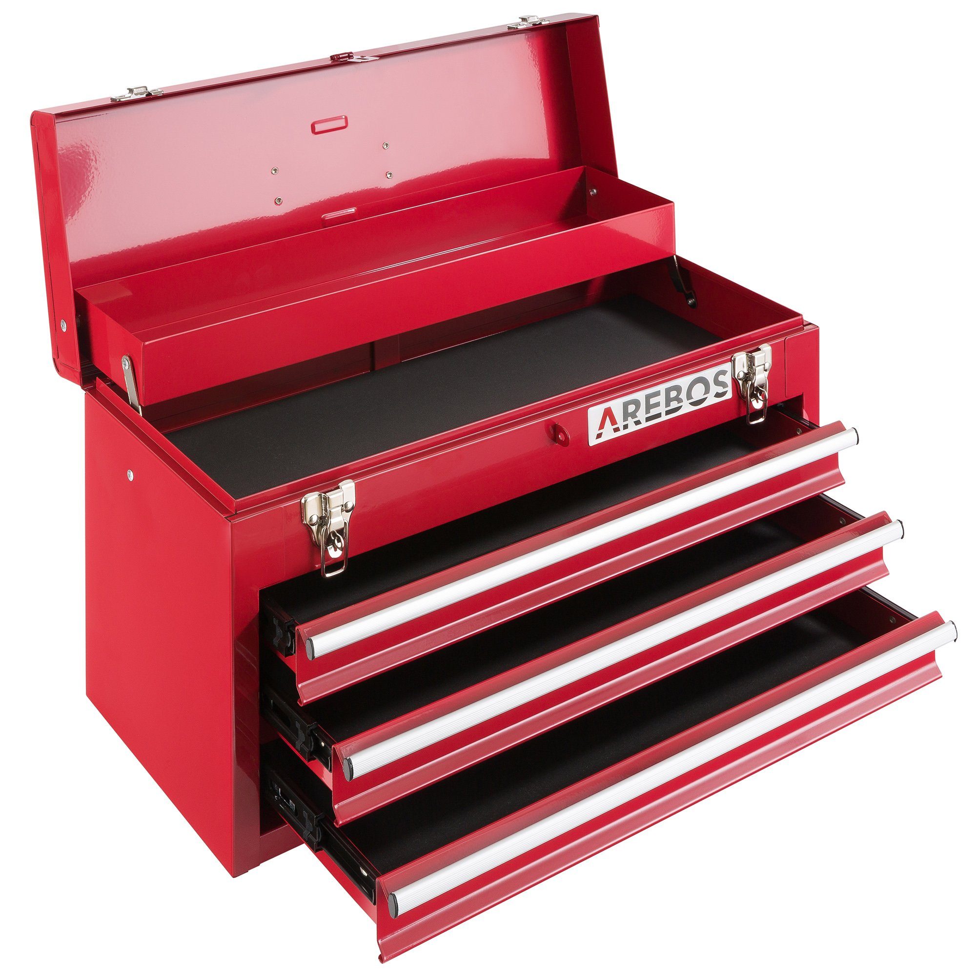 Arebos Werkzeugkoffer mit 3 & 2 Schubladen Ablagefächern rot