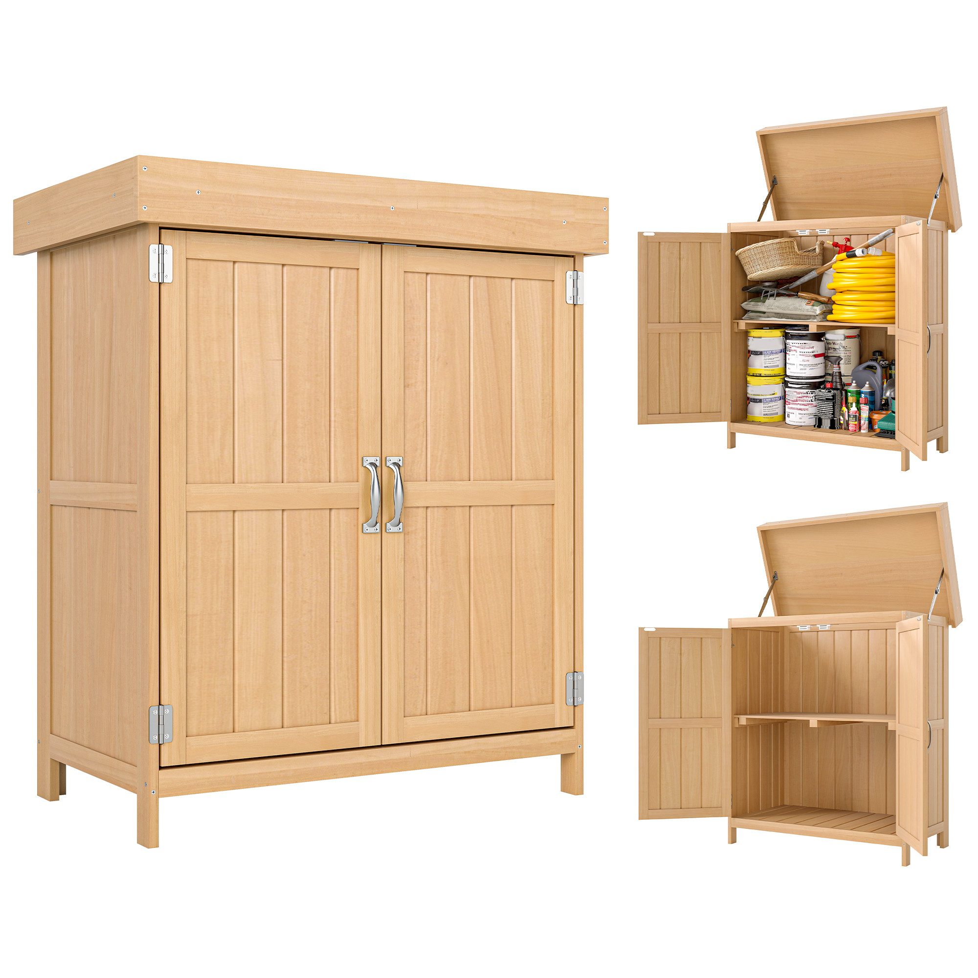 Outsunny Gerätehaus Gartenschrank Tannenholz, Geräteschuppen wetterfest 2 Fächern, BxT: 74x43 cm, (Geräteschuppen, 1 St., Gartenschrank), für Garten, Natur