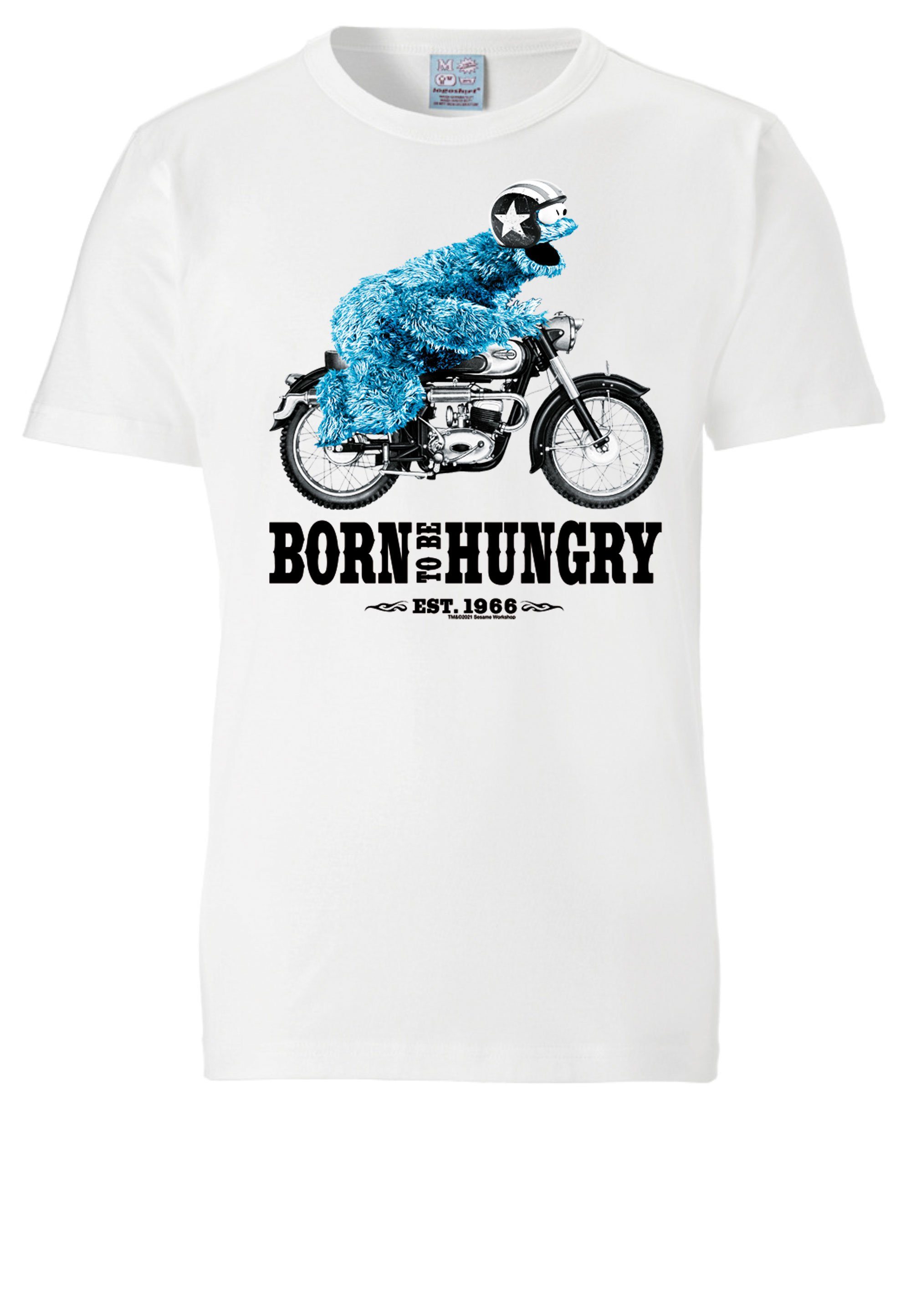 LOGOSHIRT T-Shirt Sesamstraße - Krümelmonster Print Motorrad lizenziertem mit weiß