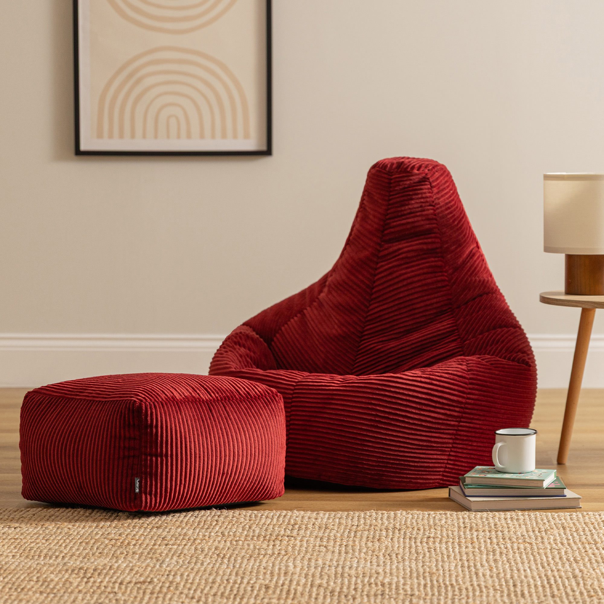 icon Sitzsack Sessel mit Rückenlehne aus Cord „Dalton“ mit Hocker (Spar-Set, 1 x Sitzsack, 1 x Fußhocker), Sitzsack XXL, Gaming Sitzsack, Made in Germany, Erwachsene & Kinder