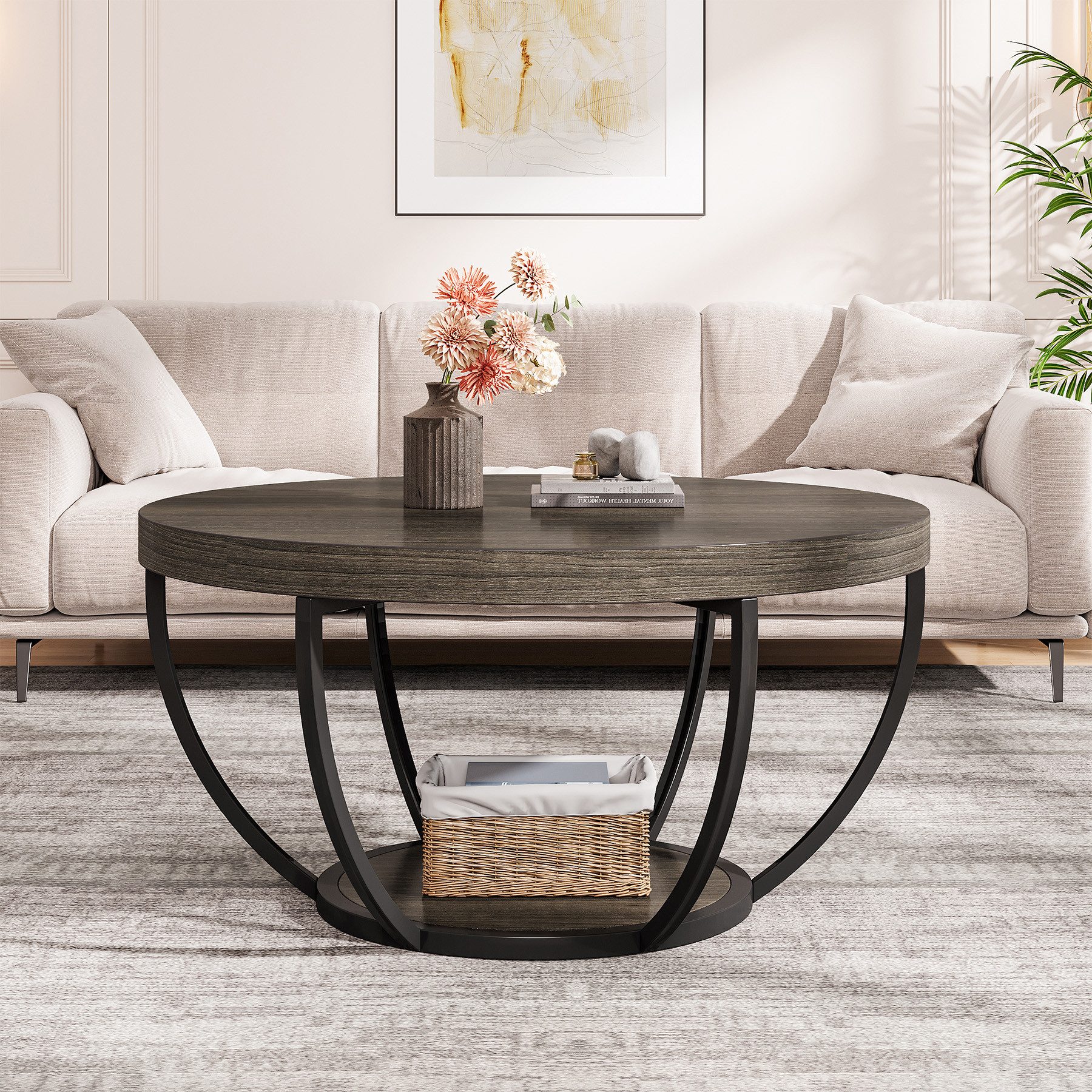 Tribesigns Couchtisch Runde Kaffeetisch Beistelltisch, Industrial 2-Tier-Kr günstig online kaufen