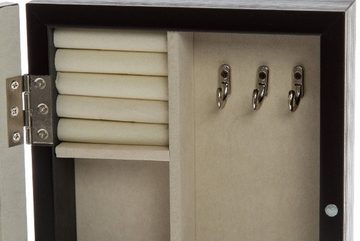 Casa Padrino Schmuckschrank Luxus Schmuckschrank Schwarz / Cremefarben / Silber 20 x 15 x H. 27 cm - Kleiner Schmuckschrank mit Fotorahmen Spiegeltür und drehbarem Standfuß