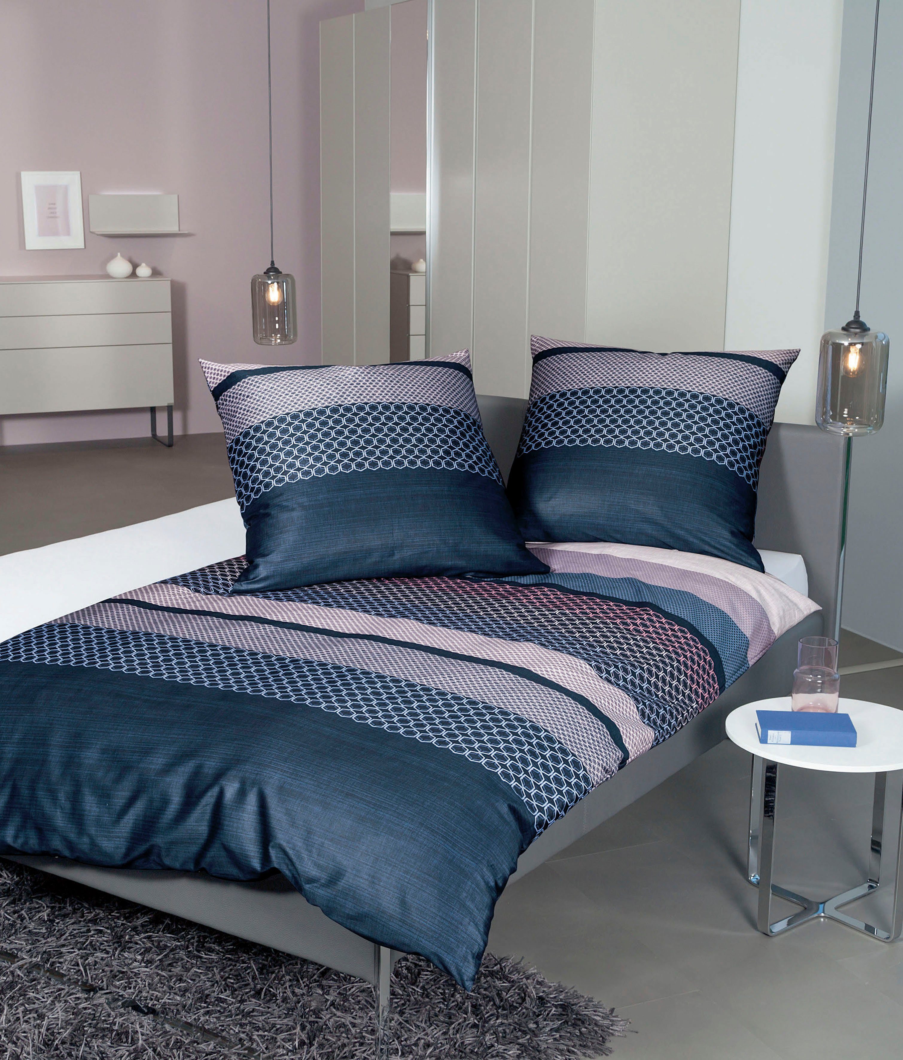 Janine Bettwäsche moments 98071, Mako-Satin, 3 teilig, Bettwäsche in Mako Satin Qualität, Bettwäsche mit seidigem Glanz